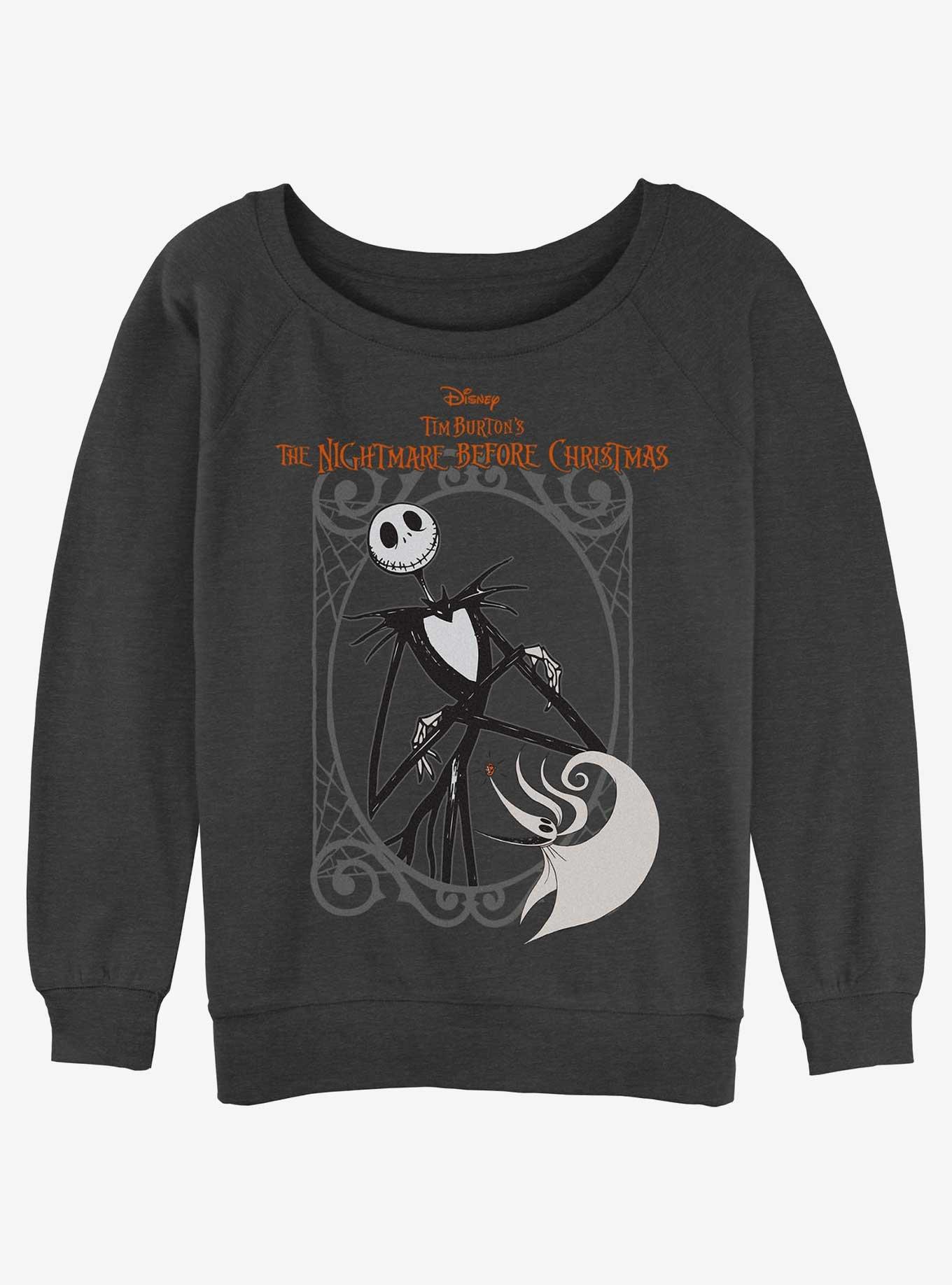 Disney The Nightmare Before Christmas Jack And Zero Framed Womens Slouchy Sweatshirt, CHAR HTR, hi-res