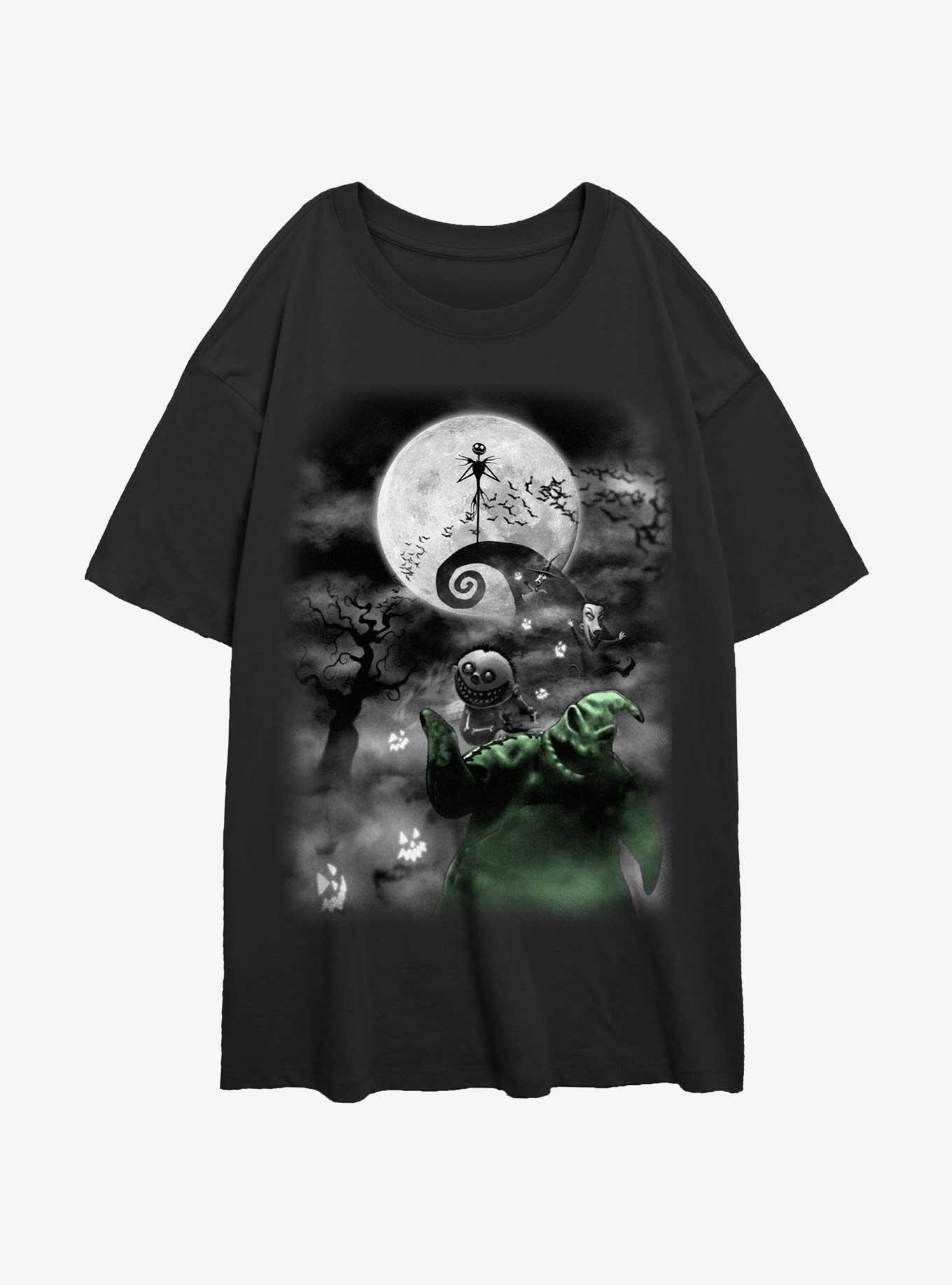 Disney The Nightmare Before Christmas Night Sky Moon Womens Oversized T-Shirt, BLACK, hi-res