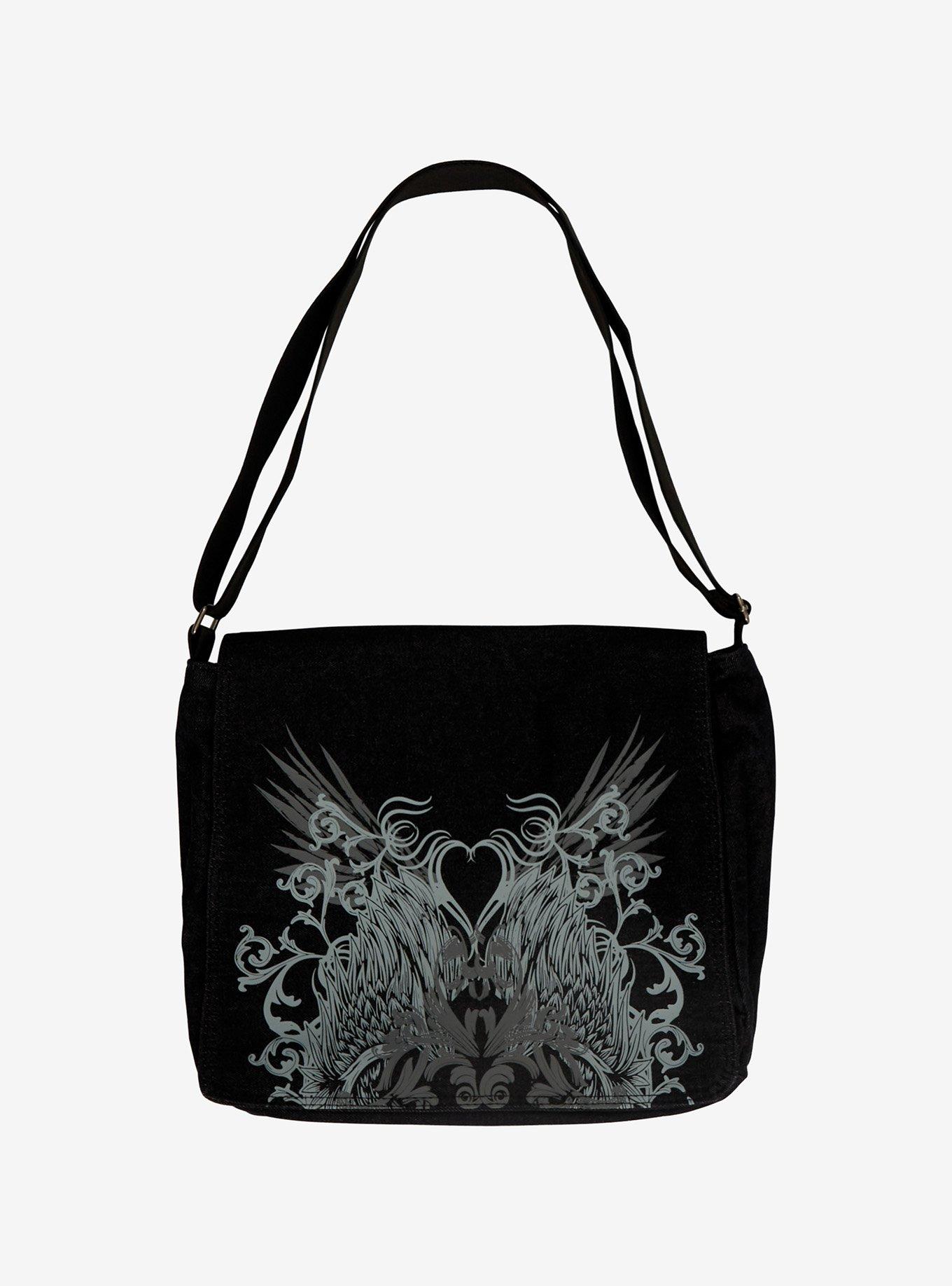 Heart & Wings Black Messenger Bag, , hi-res