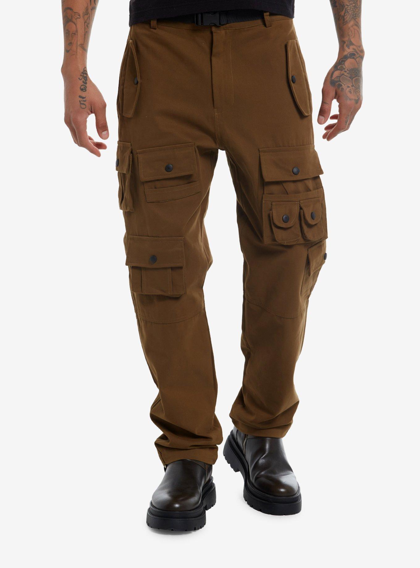 Brown Multi-Pocket Cargo Pants With Belt, , hi-res