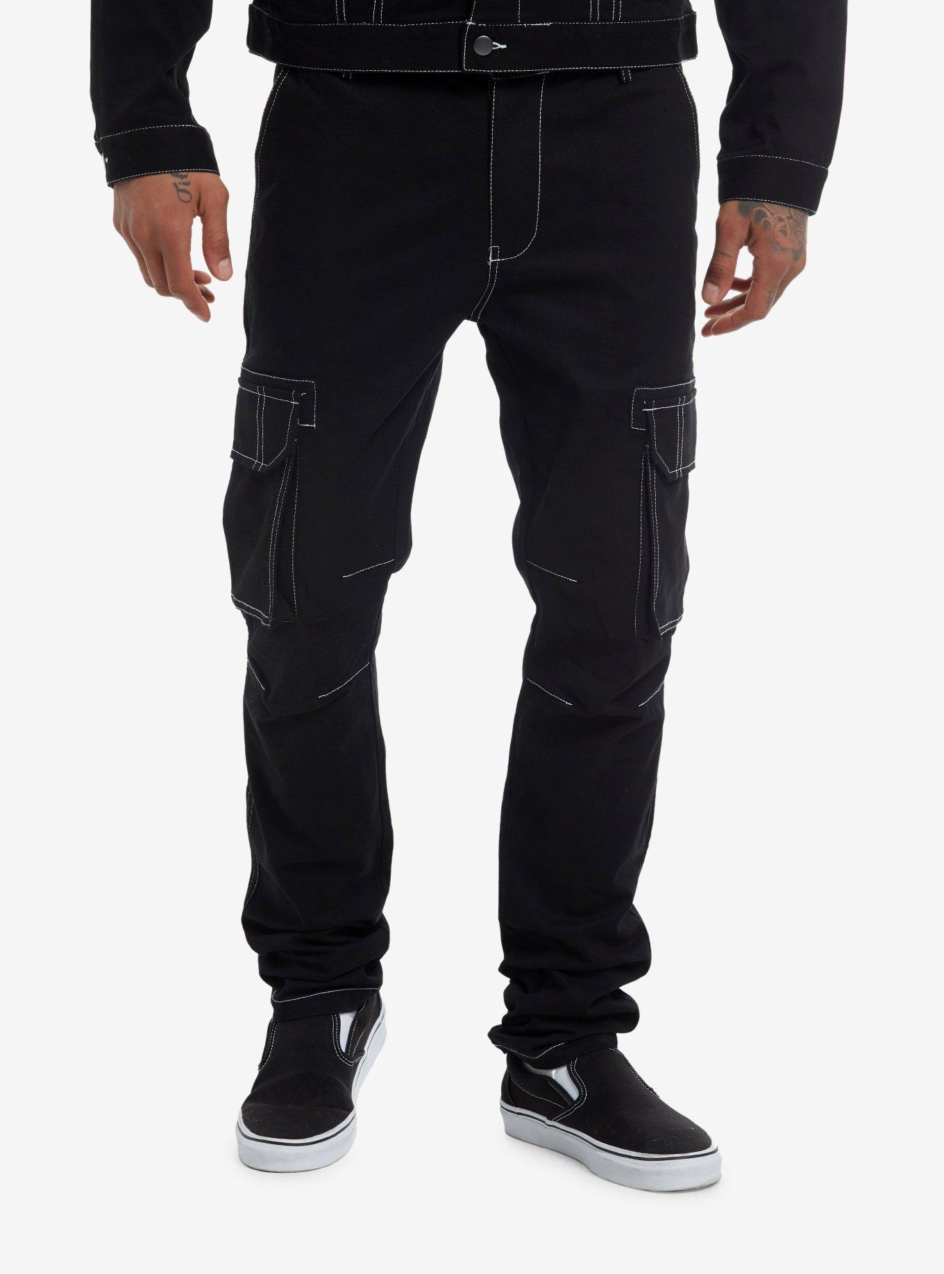 Black & White Contrast Stitch Cargo Pants, , hi-res