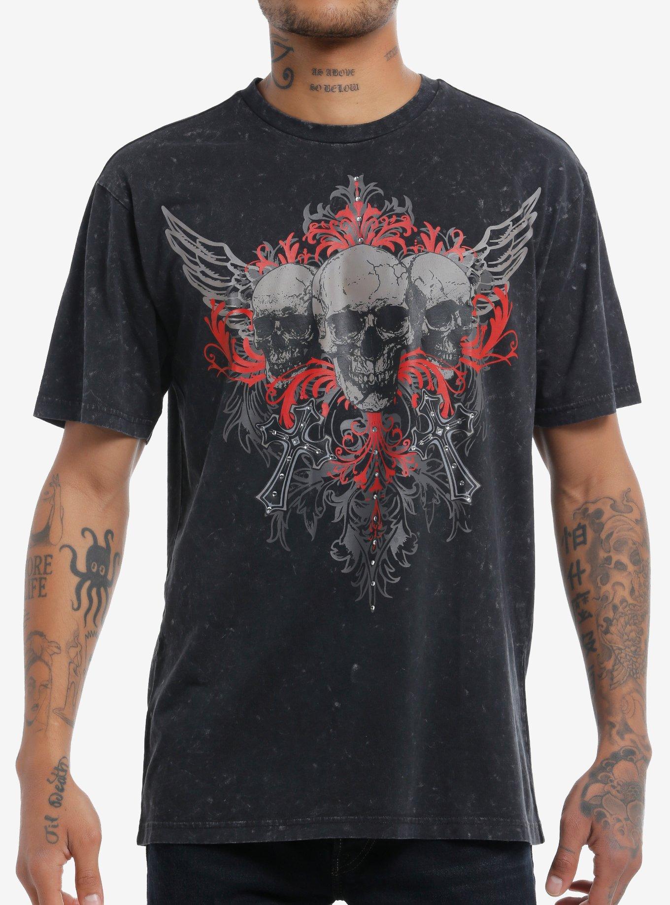 Social Collision Skull & Crosses Rhinestone Washed T-Shirt, , hi-res