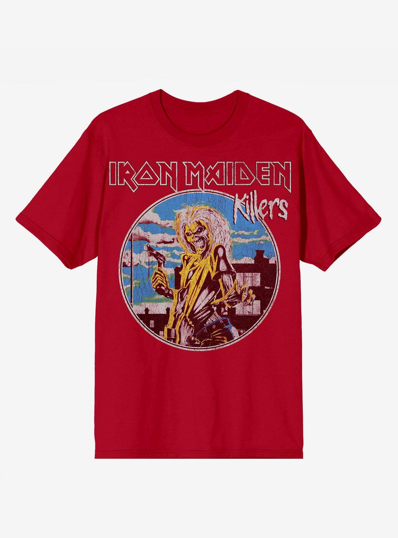 Iron Maiden Killers Distressed Boyfriend Fit Girls T-Shirt, RED, hi-res