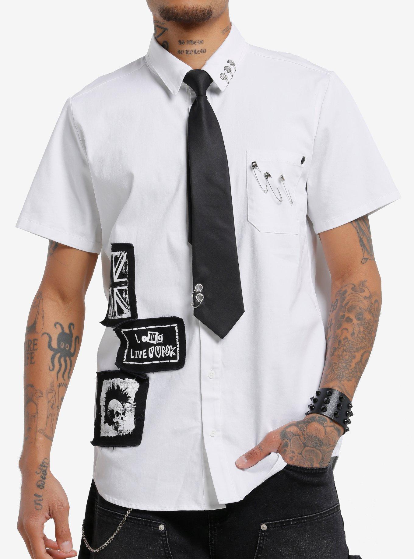 Social Collision Pierced Punk Woven Button-Up With Tie