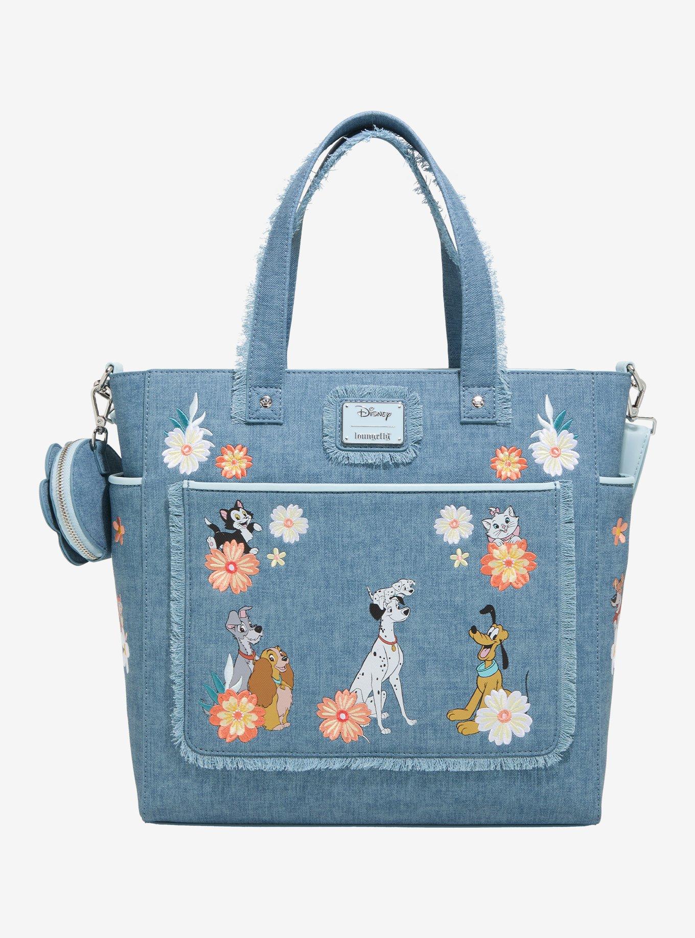 Loungefly Disney Cats & Dogs Floral Denim Convertible Tote Bag With Coin Purse, , hi-res