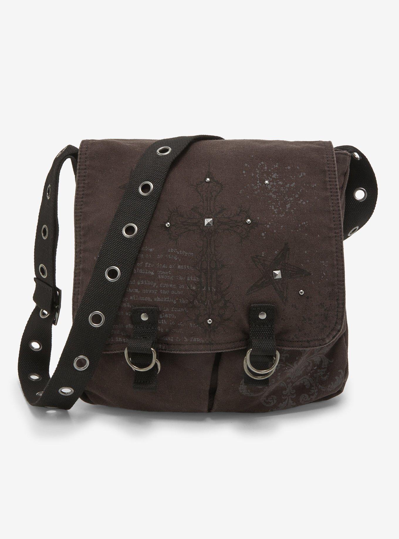 Gothic Cross & Filigree Studded Messenger Bag, , hi-res