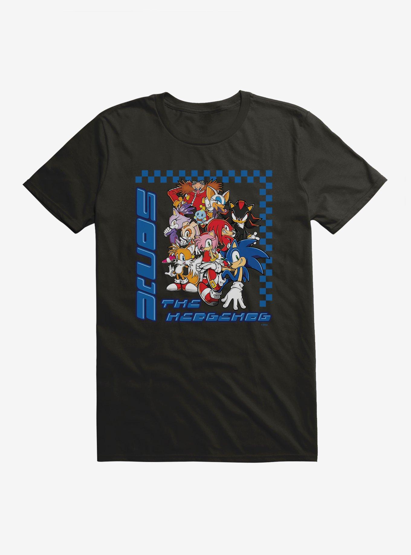 Sonic The Hedgehog Group Checkered T-Shirt, BLACK, hi-res