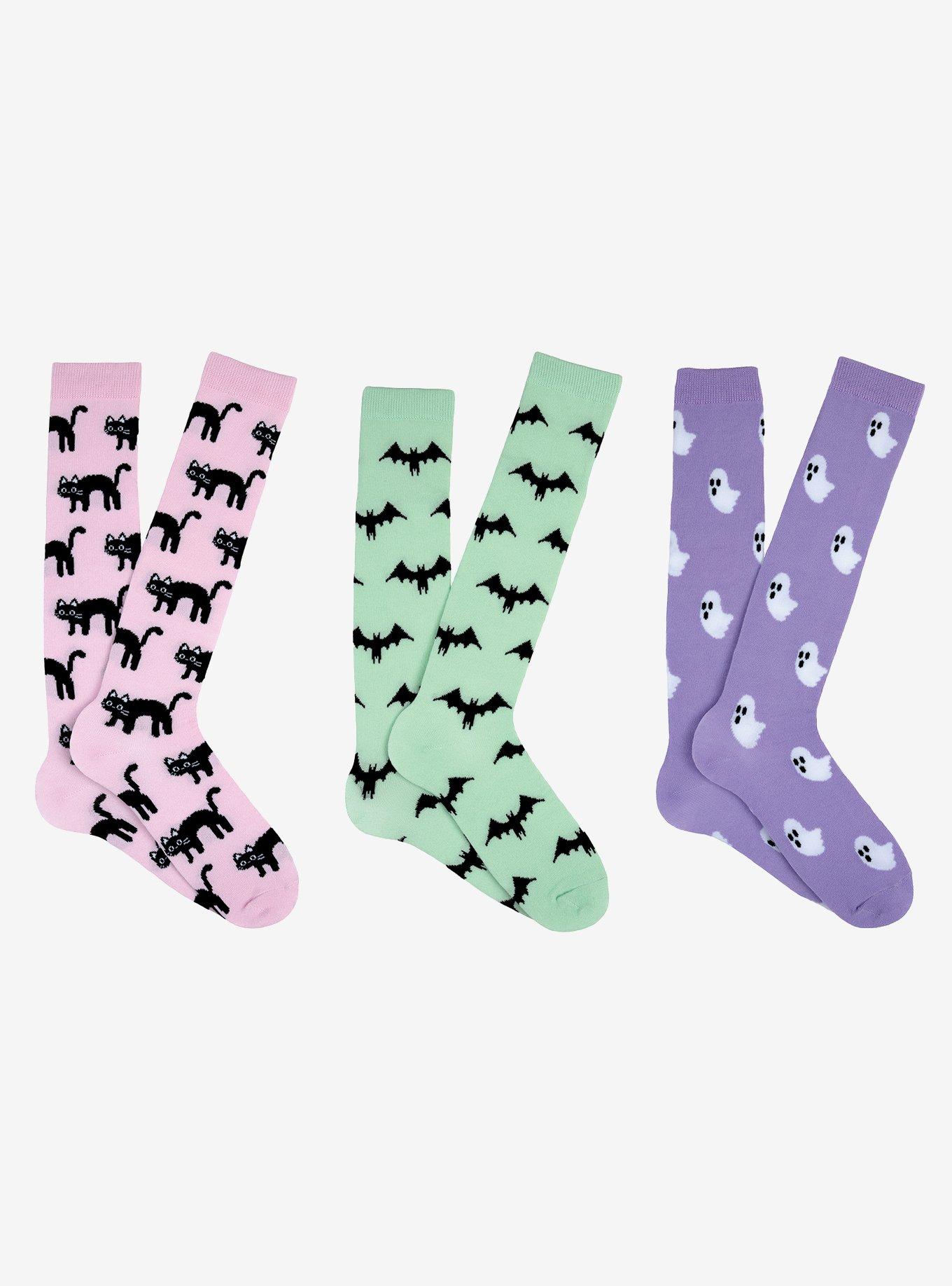 Cats Bats Ghosts 3-Pair Knee High Socks, , hi-res