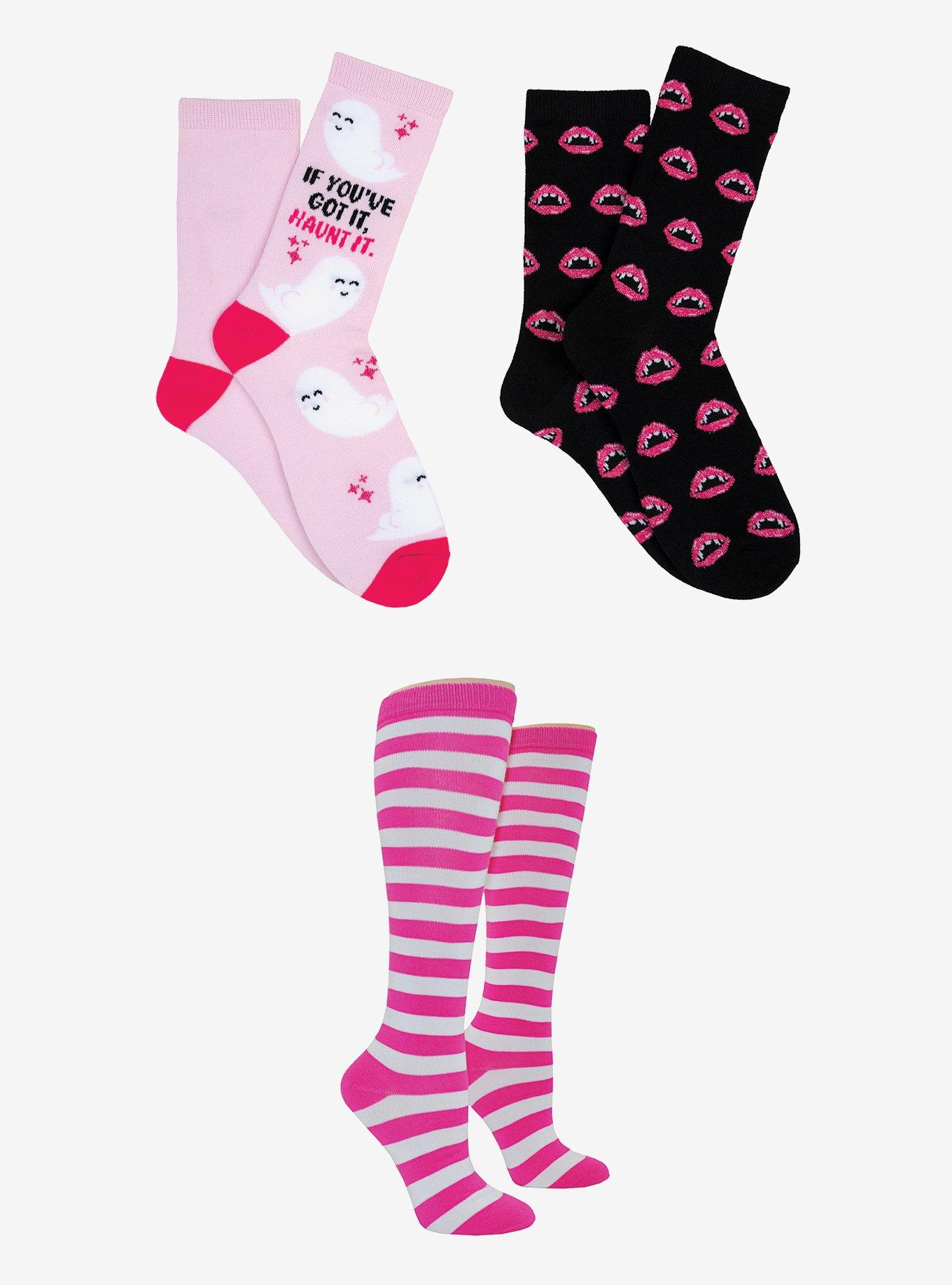 Pink Halloween 3-Pair Sock Bundle, , hi-res