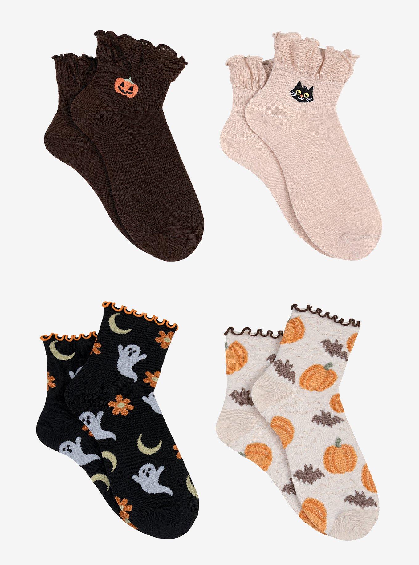 Halloween Ruffled 4-Pair Anklet Socks, , hi-res