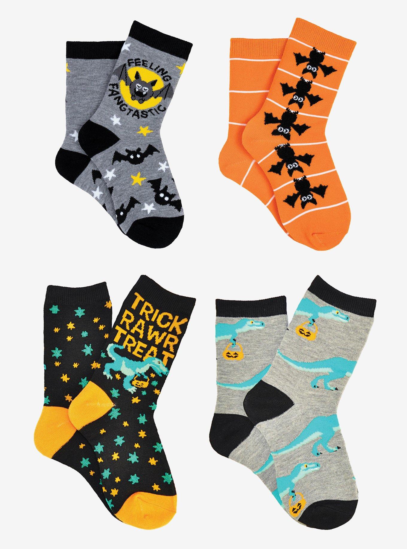 Bats Dinosaurs 4-Pair Kids Crew Socks, , hi-res