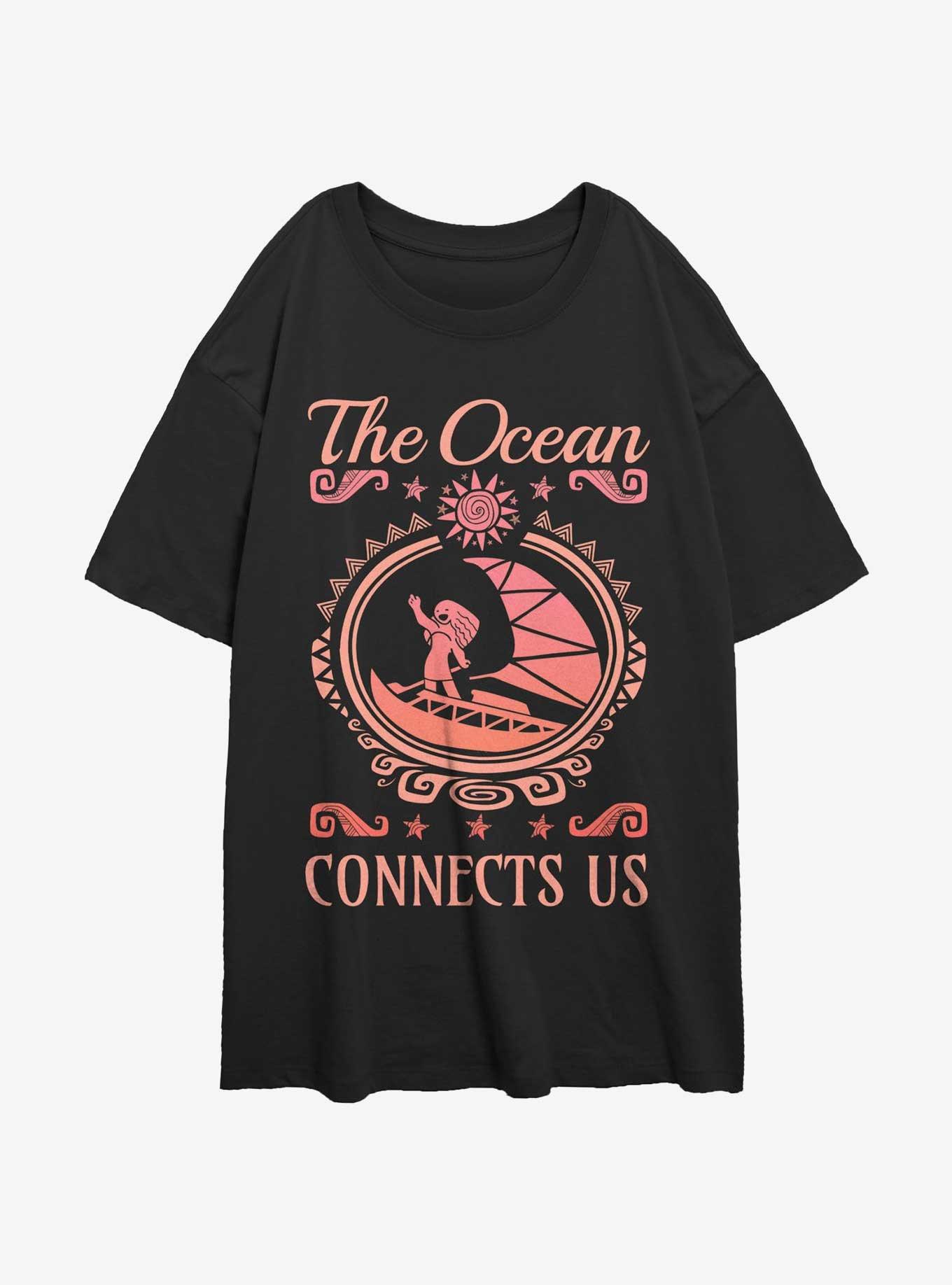 Disney Moana The Ocean Connect Us Womens Oversized T-Shirt, BLACK, hi-res