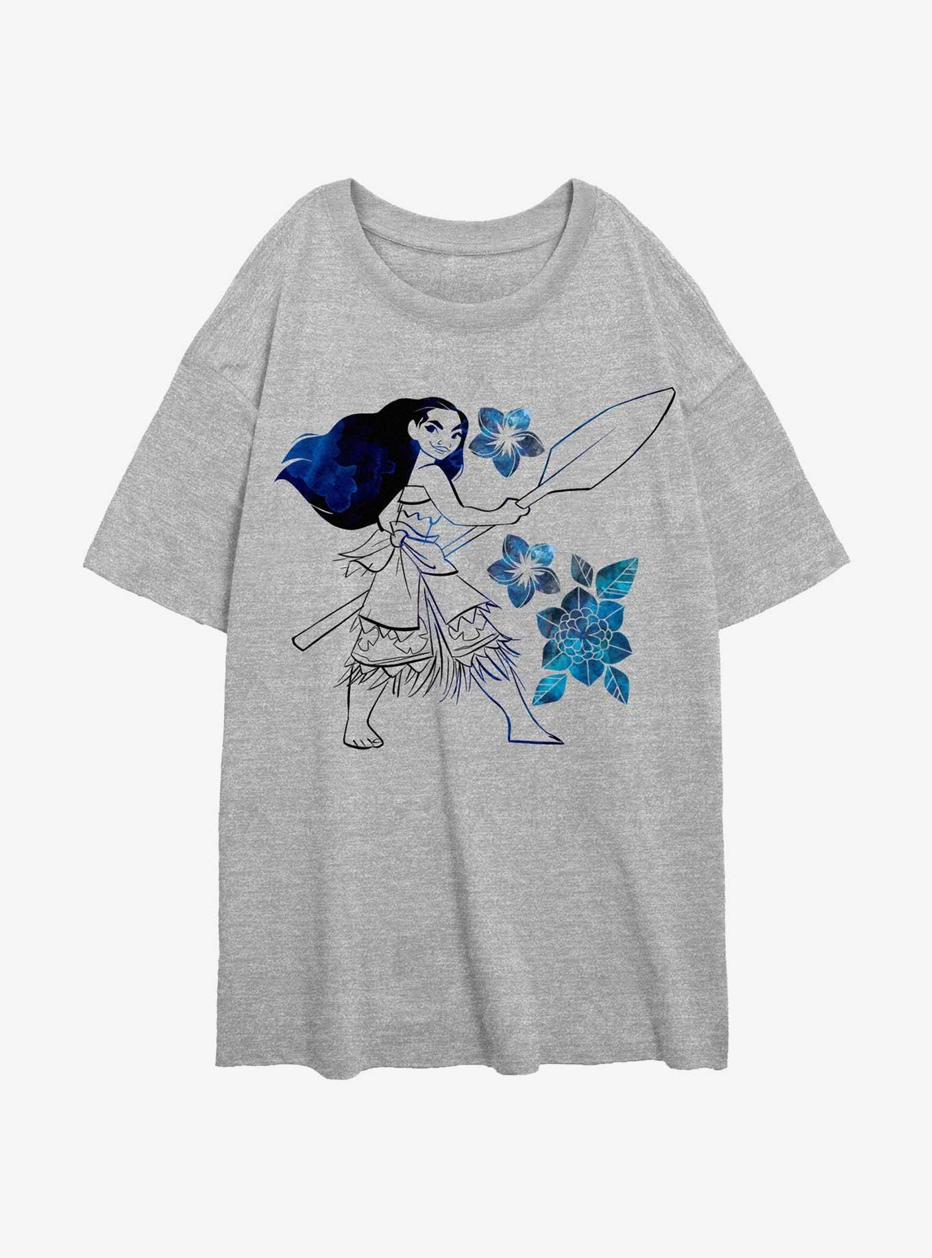 Disney Moana Watercolor Flowers Womens Oversized T-Shirt