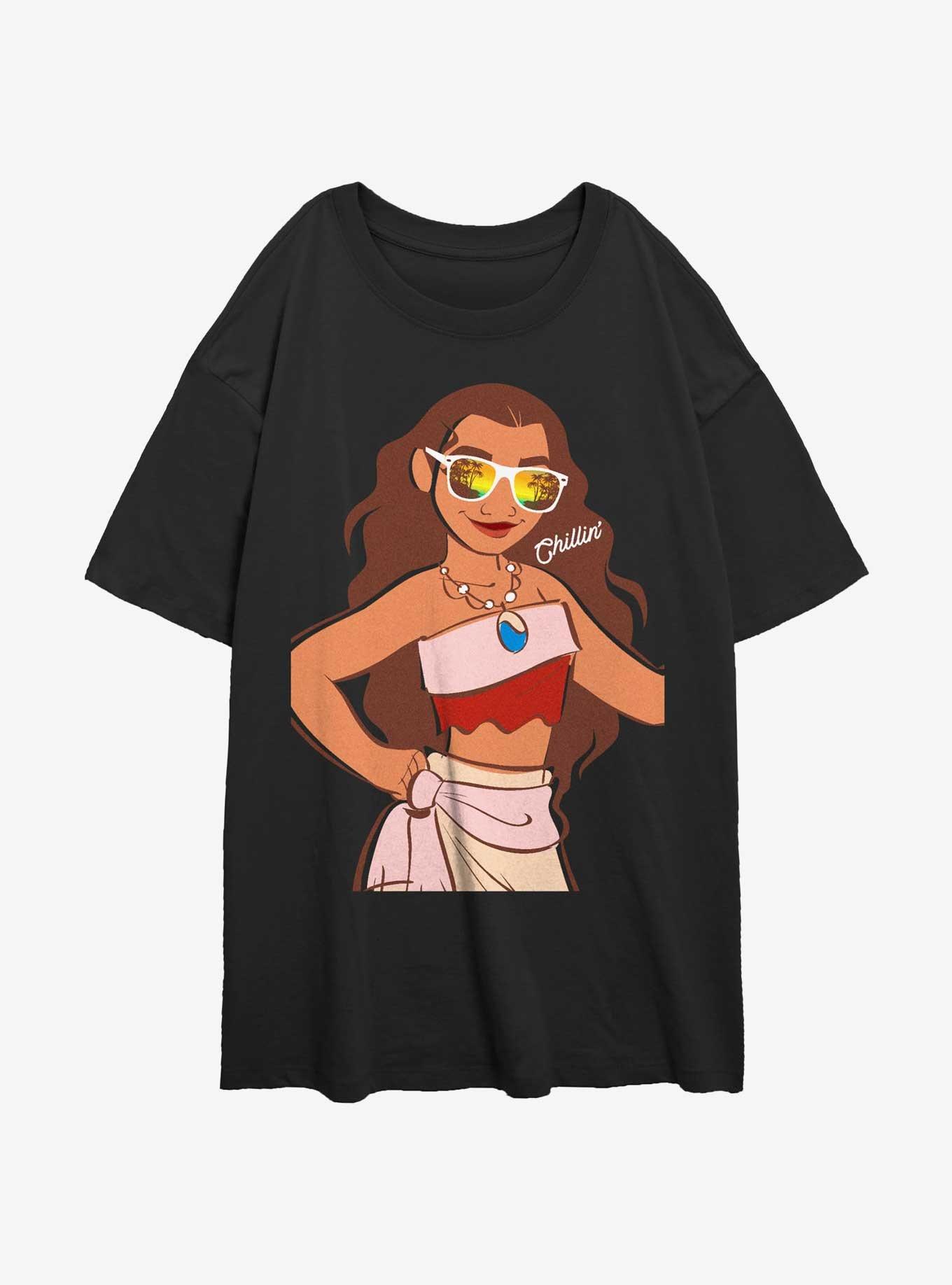 Disney Moana Beach Pose Womens Oversized T-Shirt, BLACK, hi-res