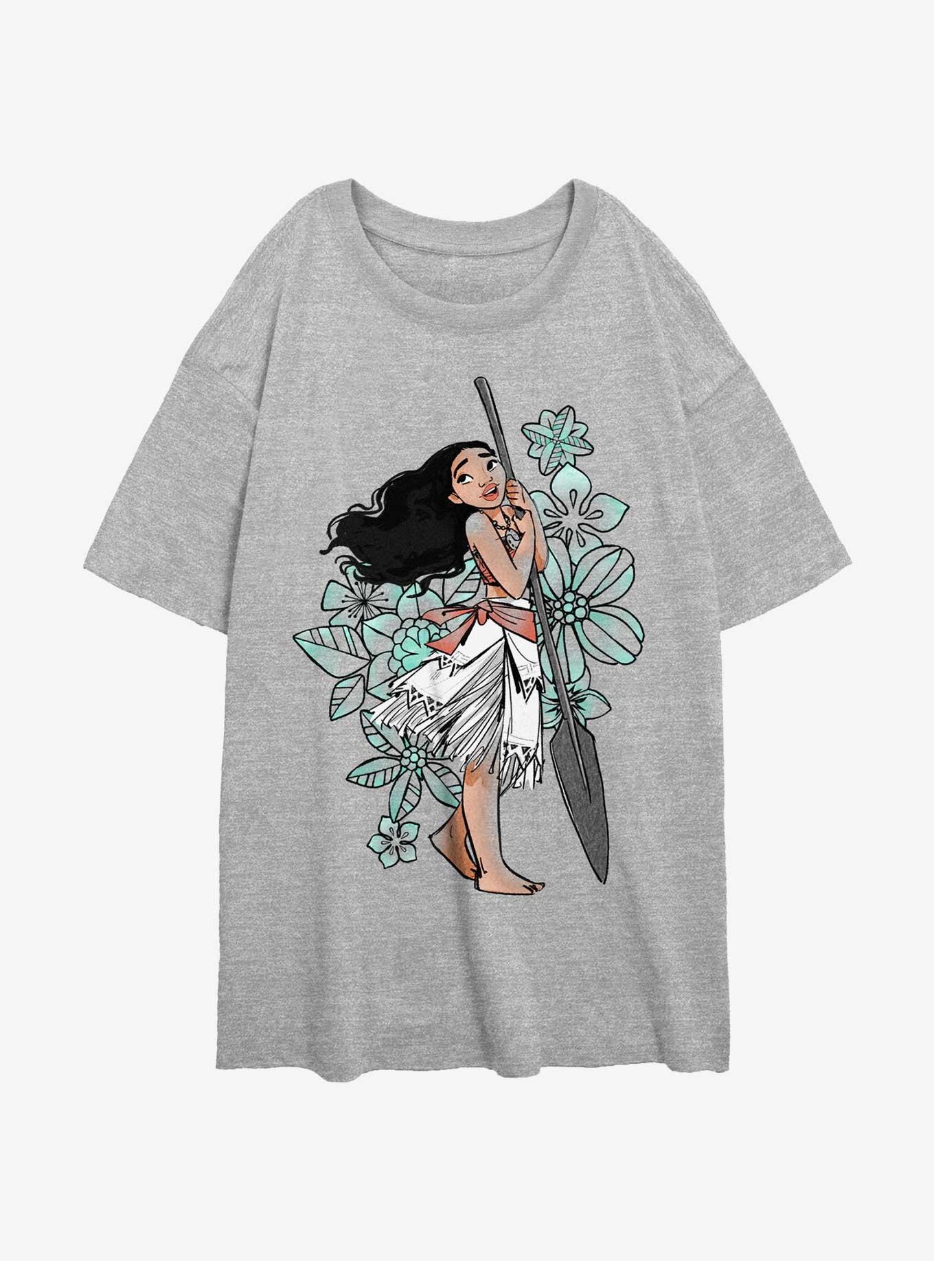 Disney Moana Floral Pose Womens Oversized T-Shirt, ATH HTR, hi-res