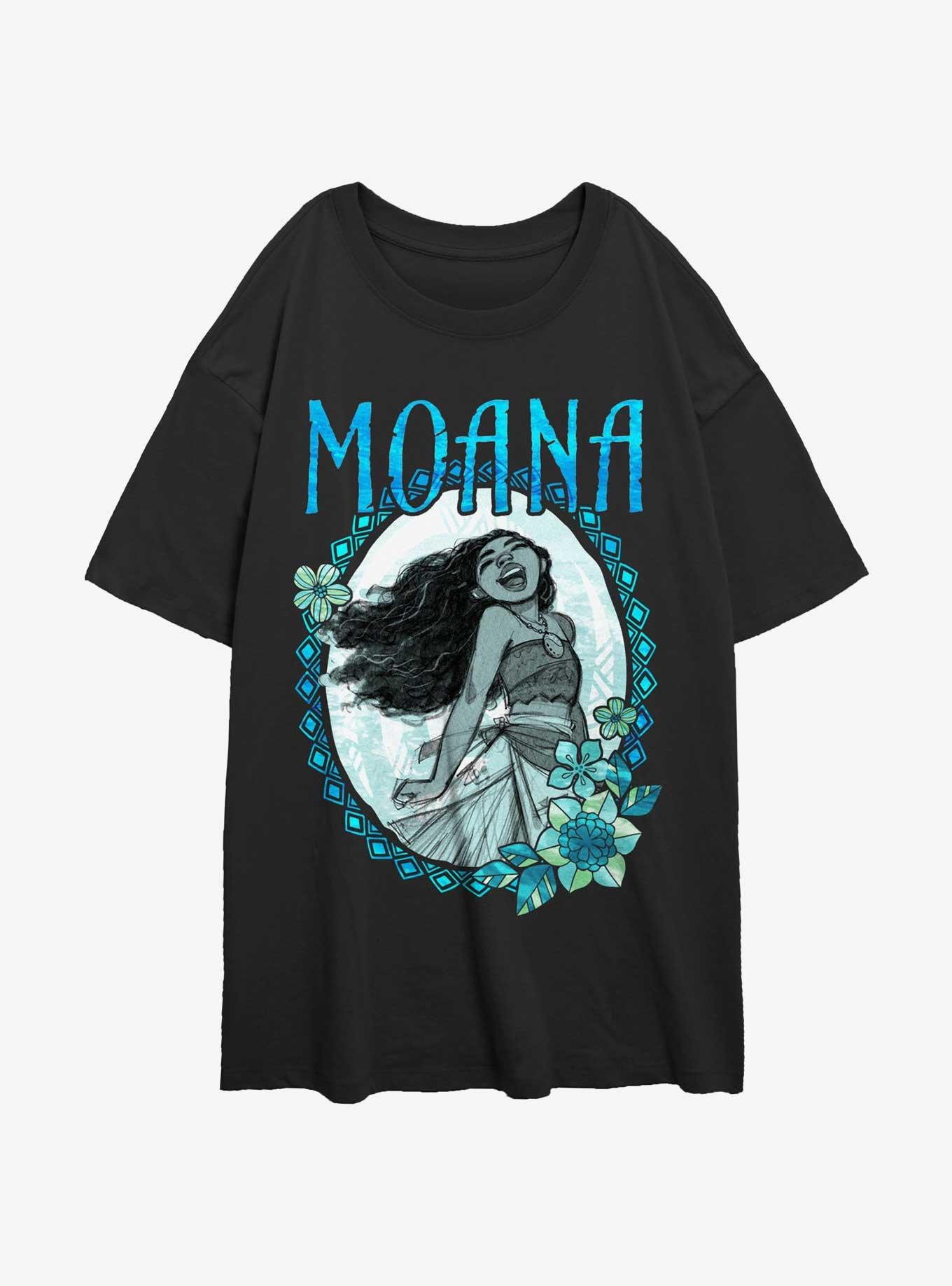 Disney Moana Wreath Circle Womens Oversized T-Shirt, BLACK, hi-res