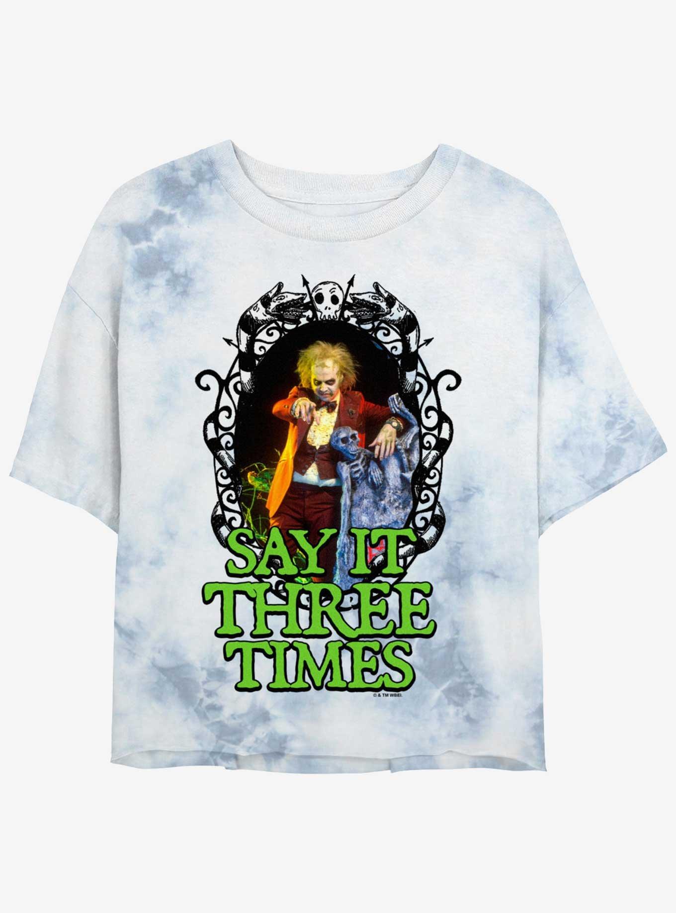 Beetlejuice Say It Three Times Womens Tie-Dye Crop T-Shirt, WHITEBLUE, hi-res