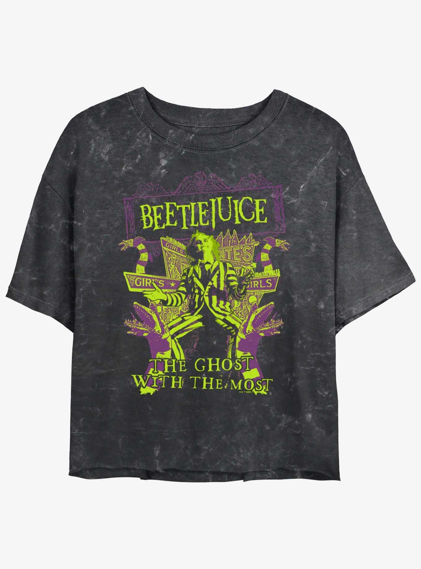 Beetlejuice Welcome Ghost With The Most Womens Mineral Wash Crop T-Shirt, , hi-res