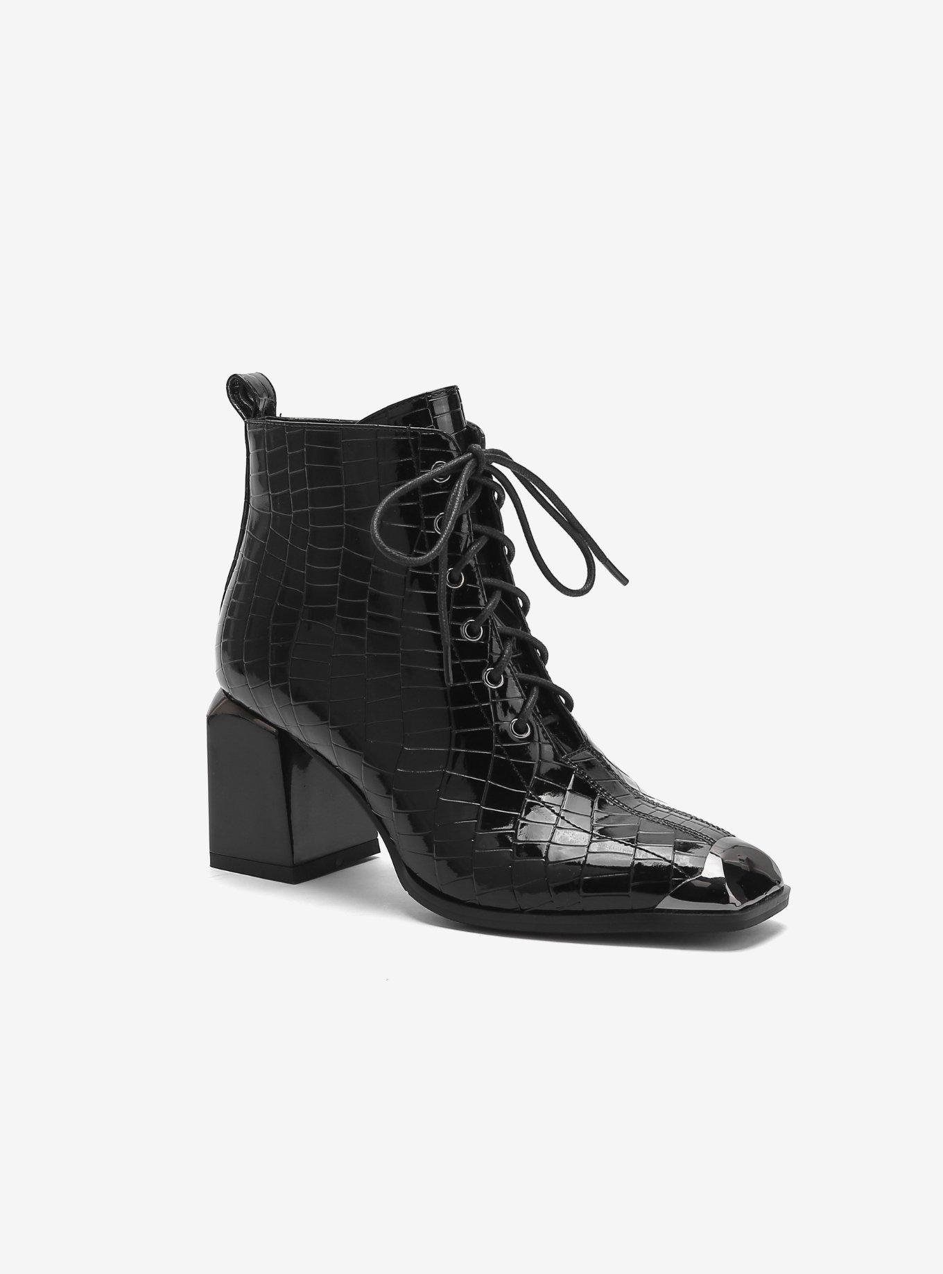 Fantastic Croc Patent Lace-Up Bootie Black