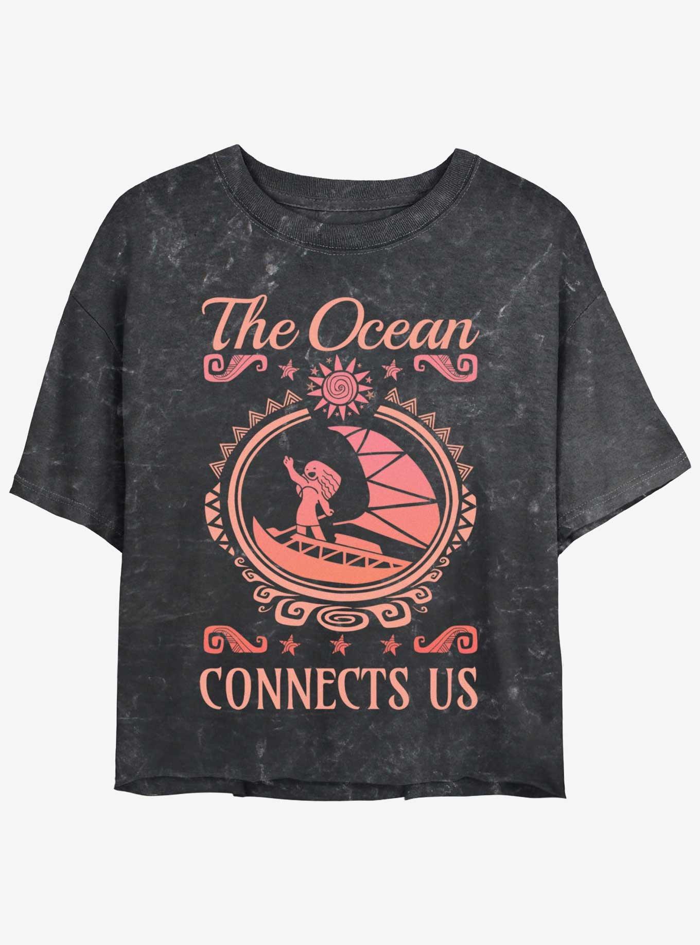 Disney Moana The Ocean Connect Us Womens Mineral Wash Crop T-Shirt, , hi-res