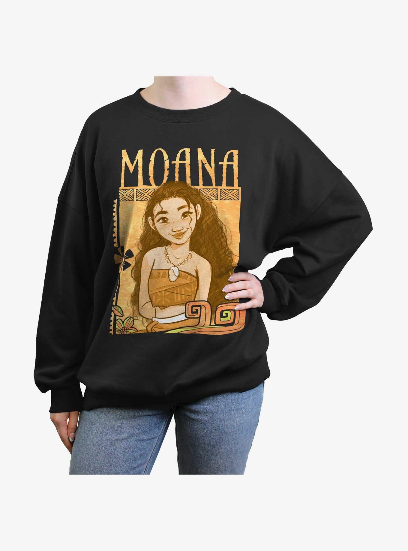 Disney Moana Smile Womens Oversized Sweatshirt, BLACK, hi-res