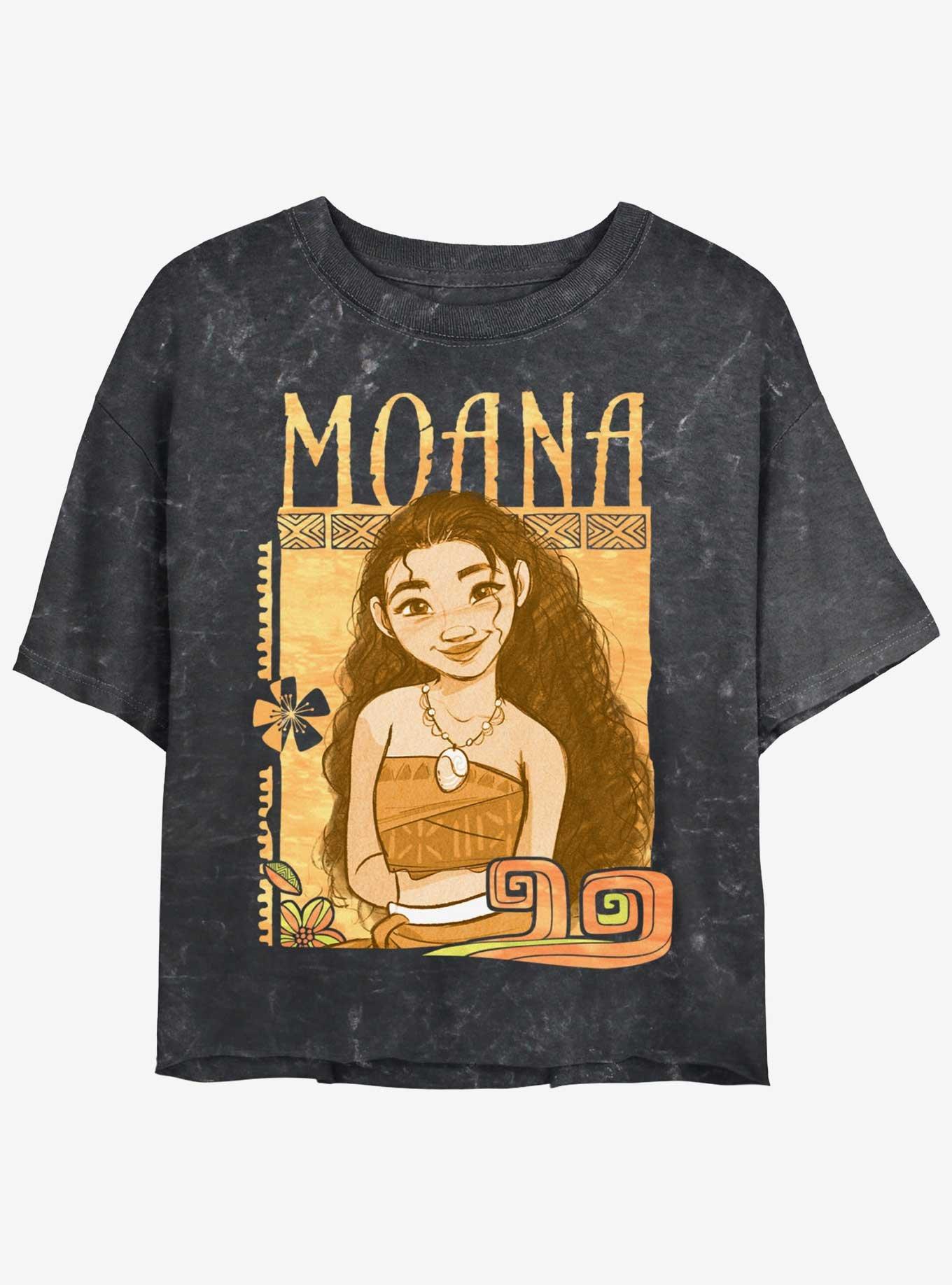 Disney Moana Smile Womens Mineral Wash Crop T-Shirt, BLACK, hi-res