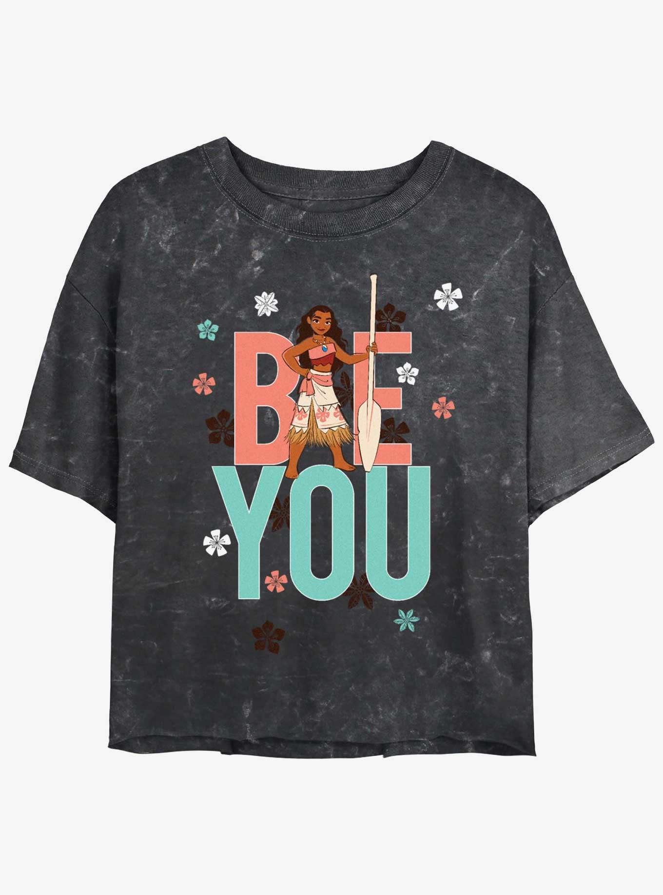 Disney Moana Be You Womens Mineral Wash Crop T-Shirt, BLACK, hi-res