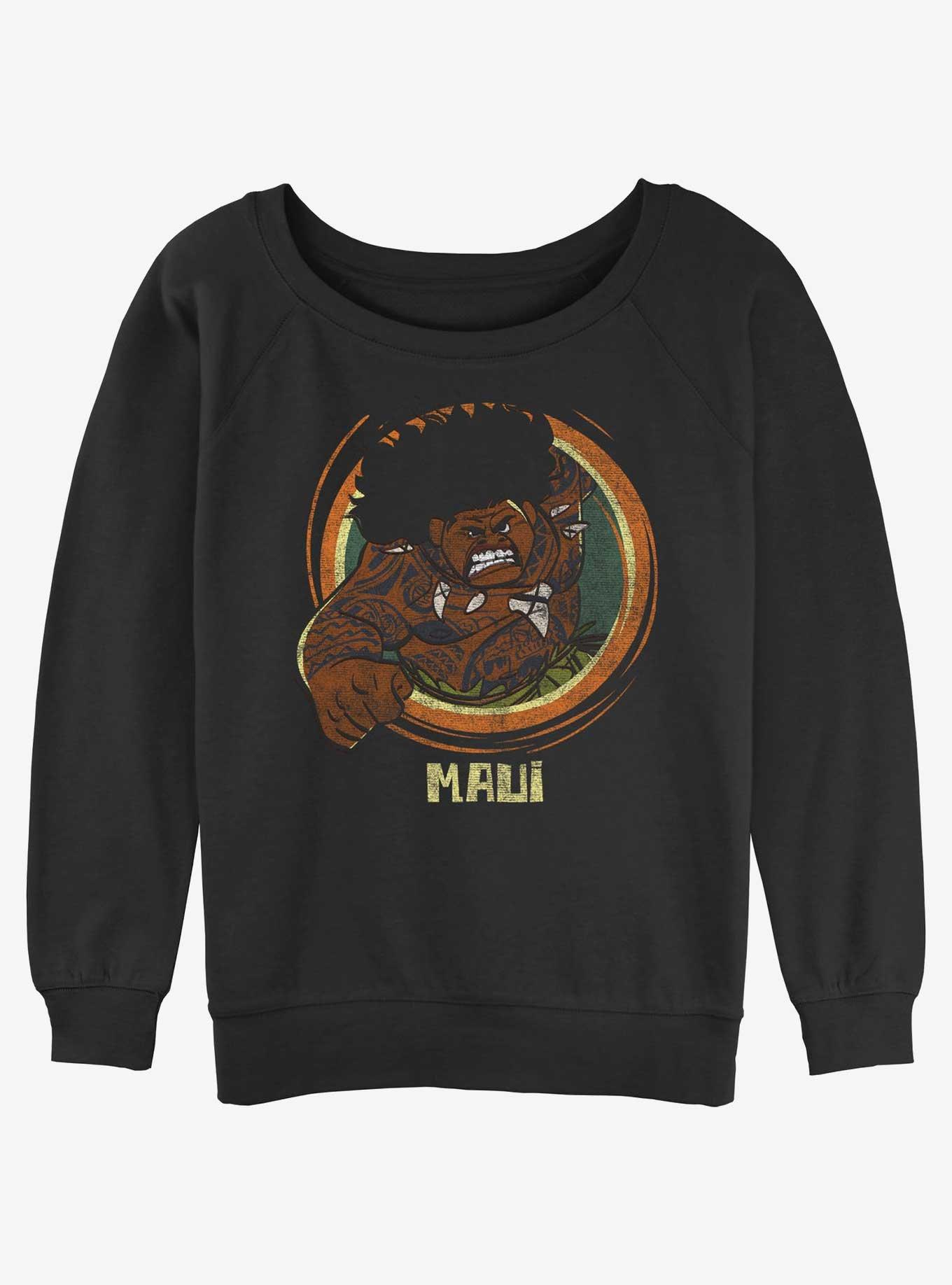 Disney Moana Tribal War Maui Womens Slouchy Sweatshirt, BLACK, hi-res