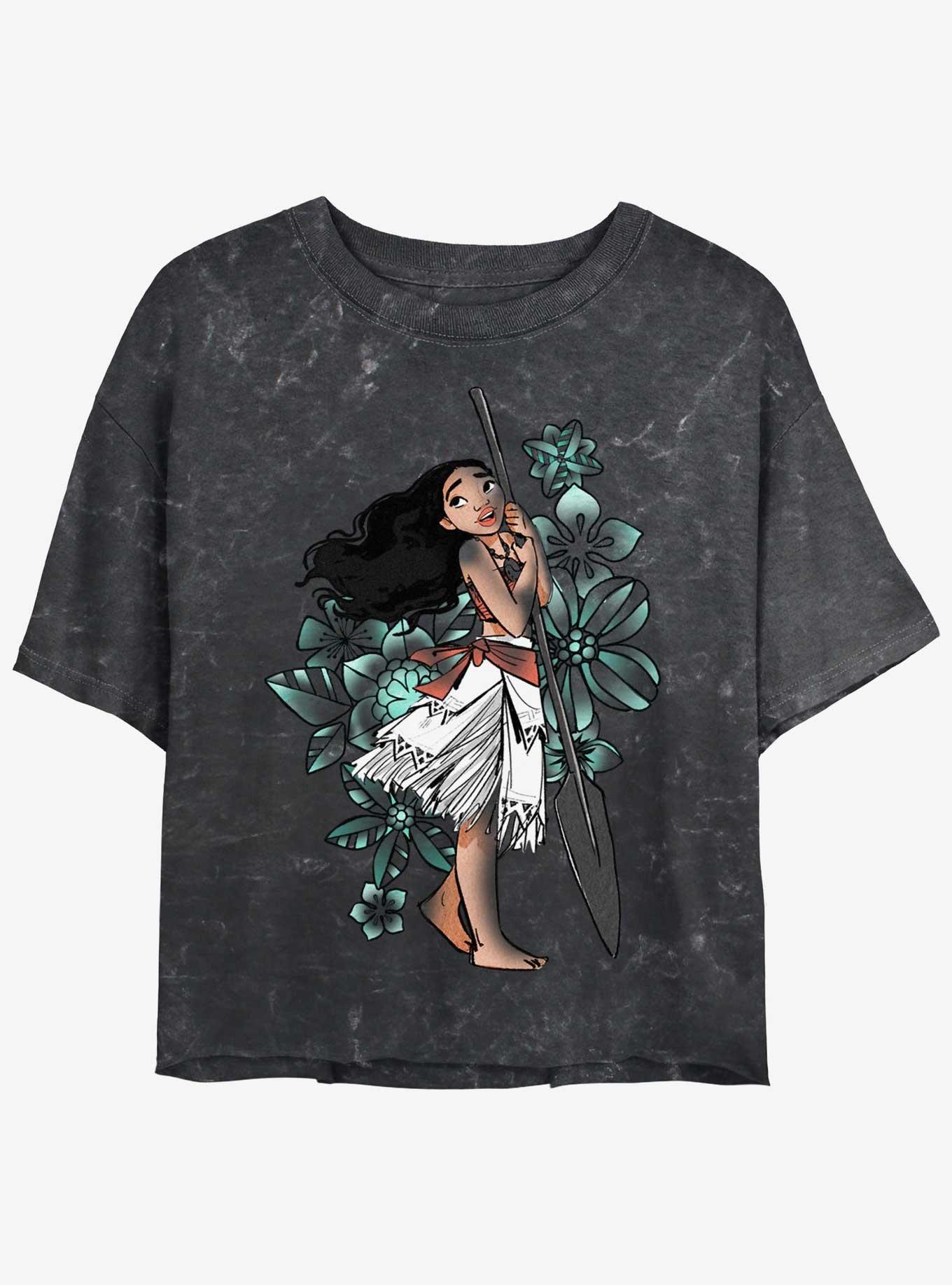Disney Moana Floral Pose Womens Mineral Wash Crop T-Shirt, , hi-res