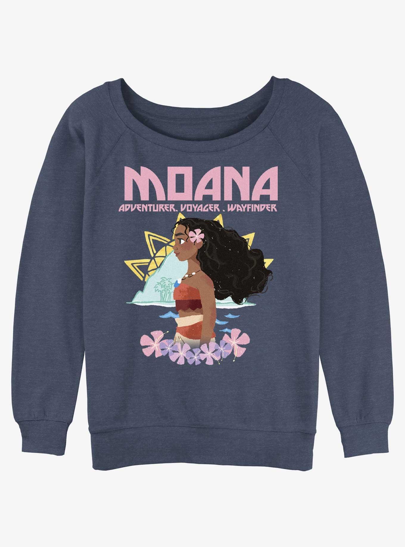 Disney Moana Voyager And Adventurer Womens Slouchy Sweatshirt, BLUEHTR, hi-res