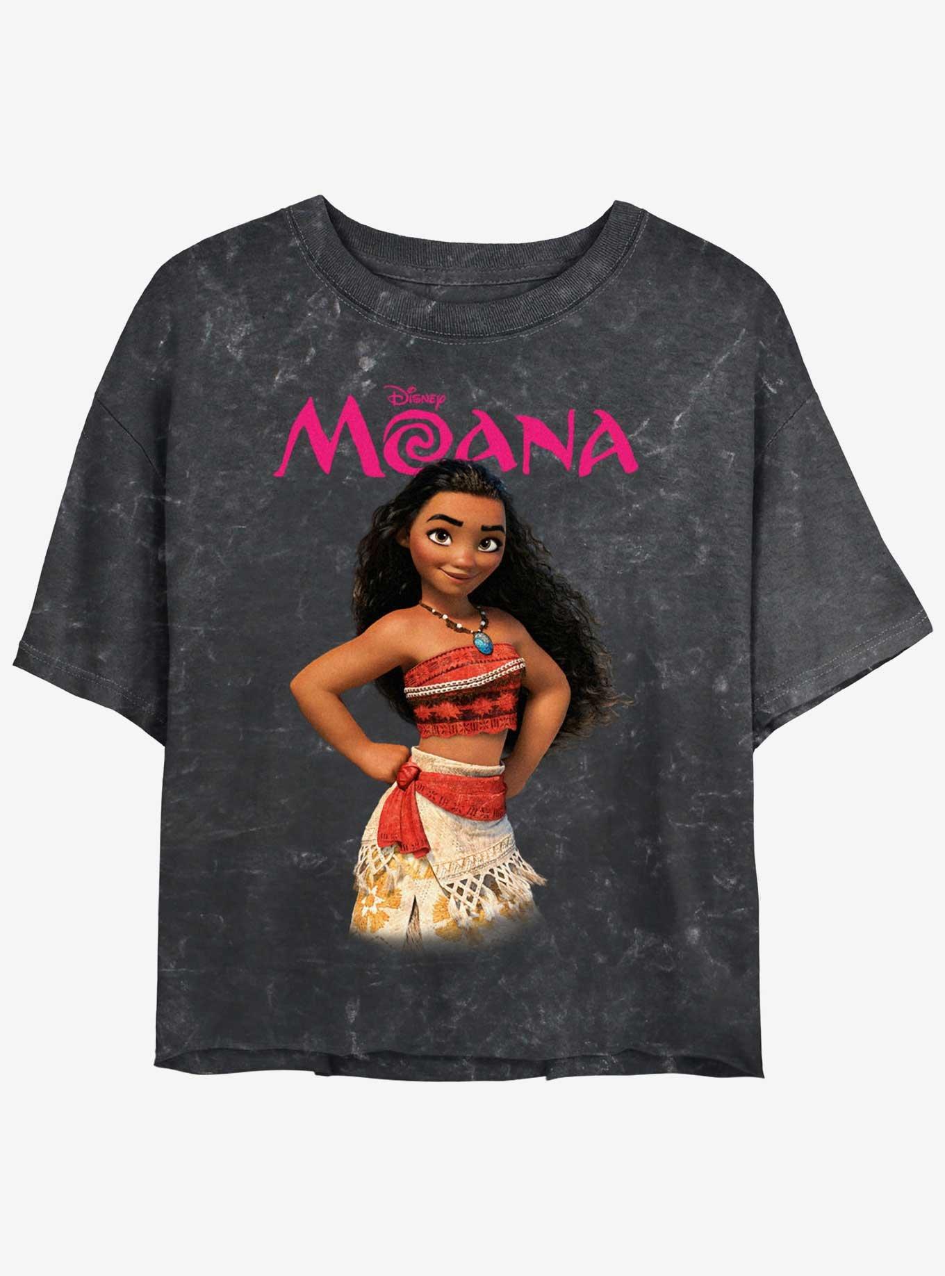 Disney Moana Pose Womens Mineral Wash Crop T-Shirt, BLACK, hi-res