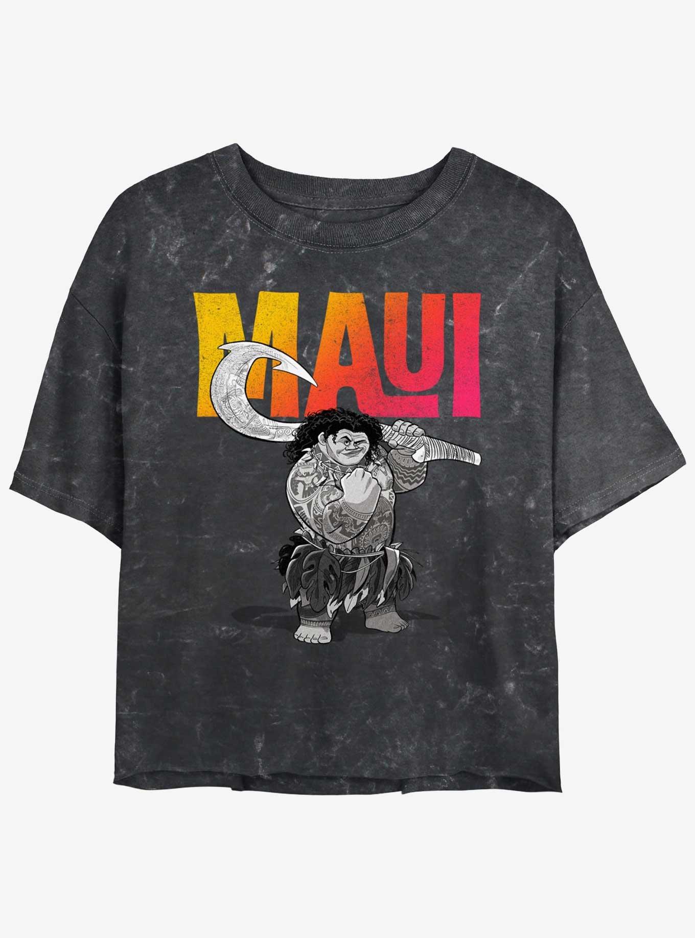 Disney Moana Maui Pose Womens Mineral Wash Crop T-Shirt, , hi-res
