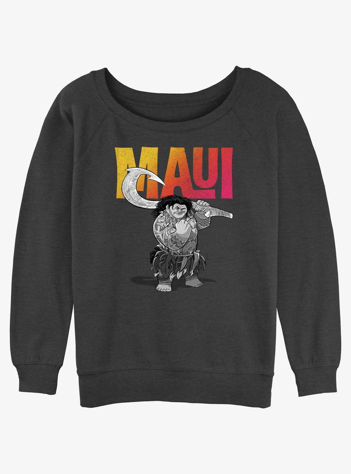 Disney Moana Maui Pose Womens Slouchy Sweatshirt, CHAR HTR, hi-res