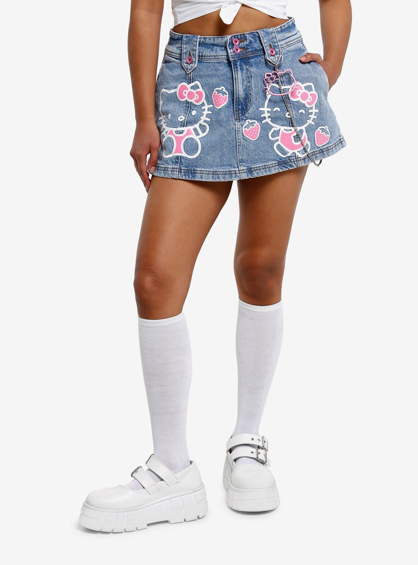 Hello Kitty Strawberry Belt Chain Denim Skirt, , hi-res