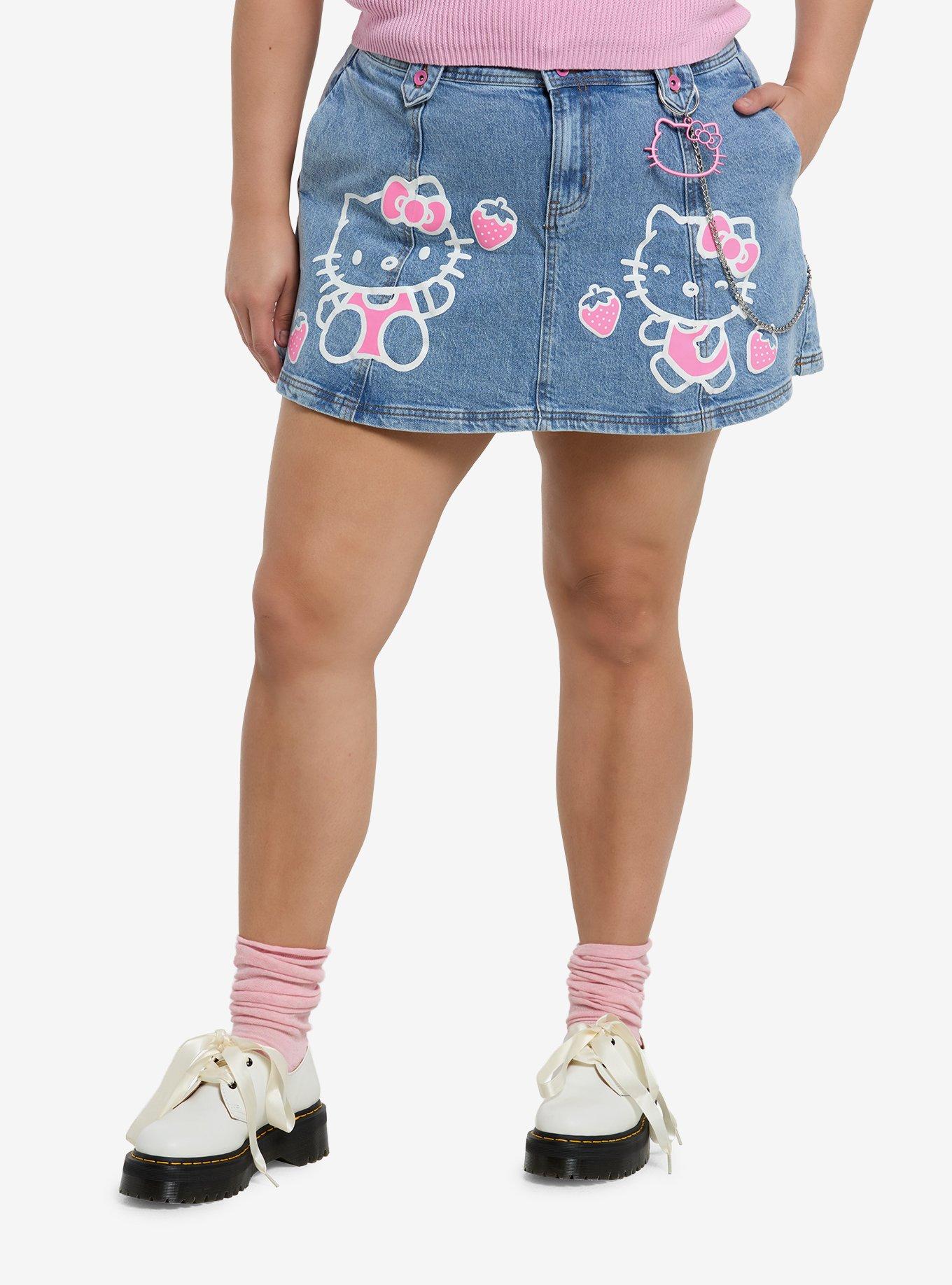 Hello Kitty Strawberry Belt Chain Denim Skirt Plus Size, , hi-res