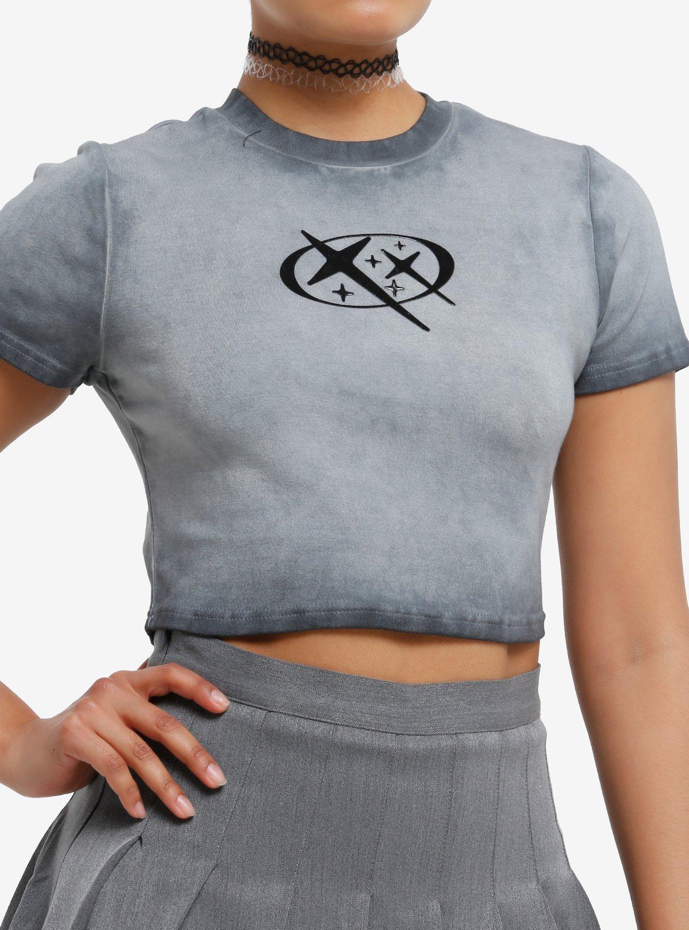 Aurora Star Grey Wash Girls Crop T-Shirt, , hi-res