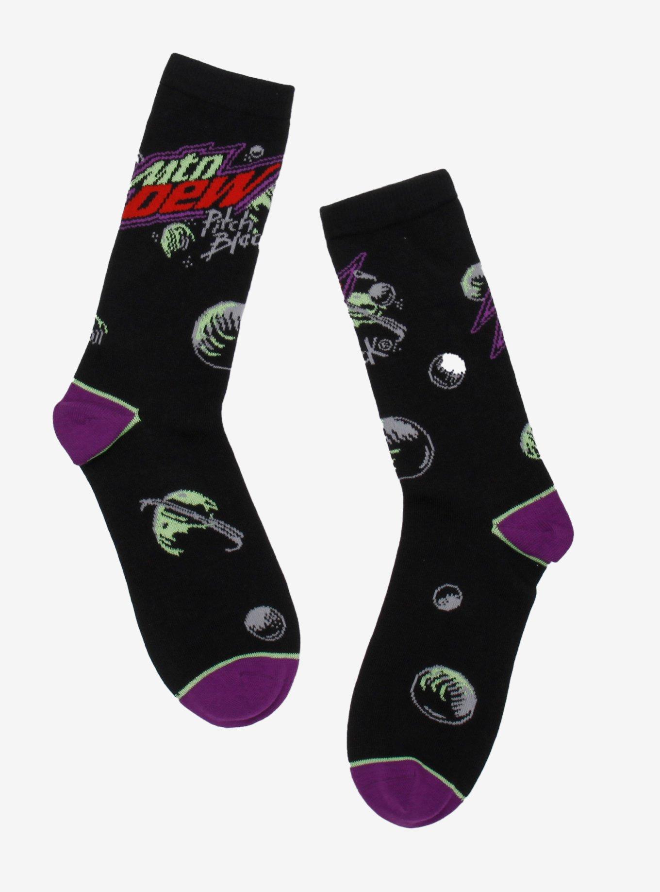 Mountain Dew Pitch Black Glow-In-The-Dark Crew Socks, , hi-res