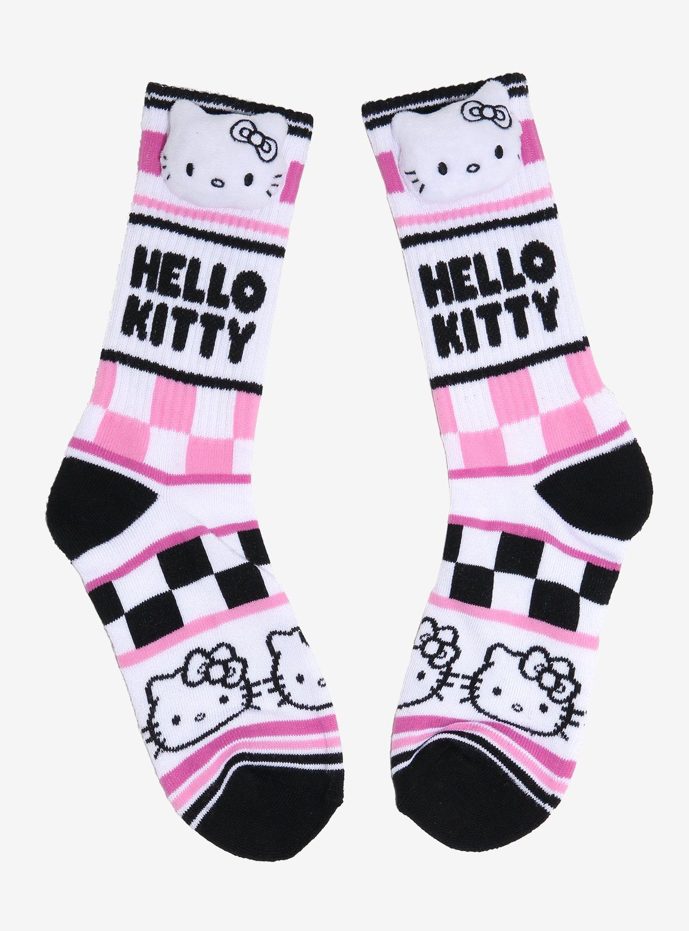 Hello Kitty Checkered Plush Crew Socks, , hi-res
