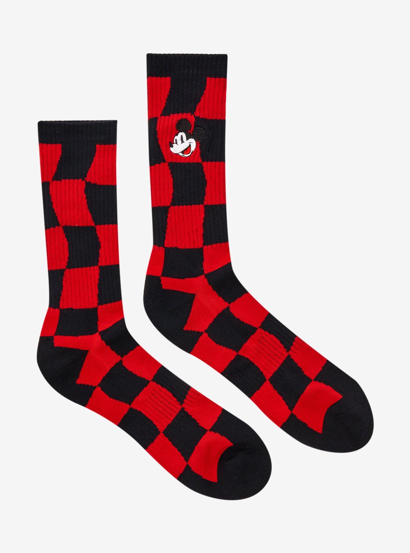 Disney Mickey Mouse Swirl Checkered Crew Socks, , hi-res