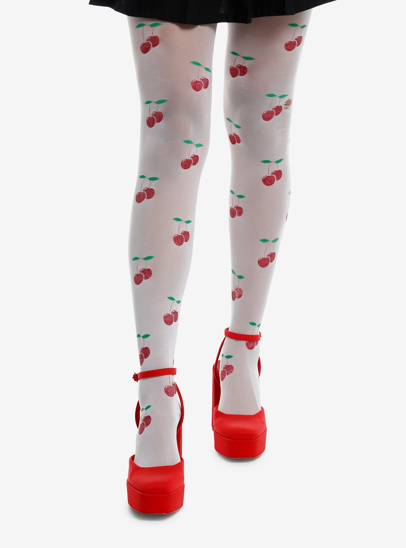 Glitter Cherry White Tights, , hi-res