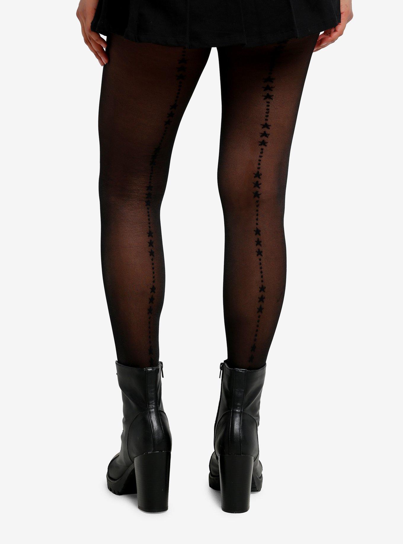 Black Back Star Seam Tights, , hi-res