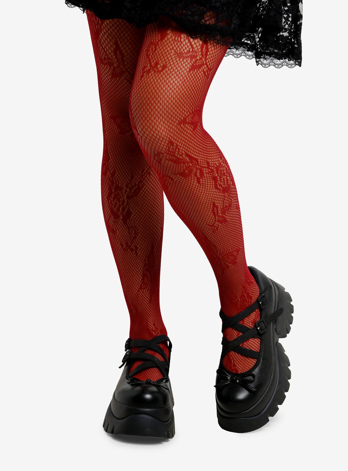 Burgundy Butterfly Rose Fishnet Tights