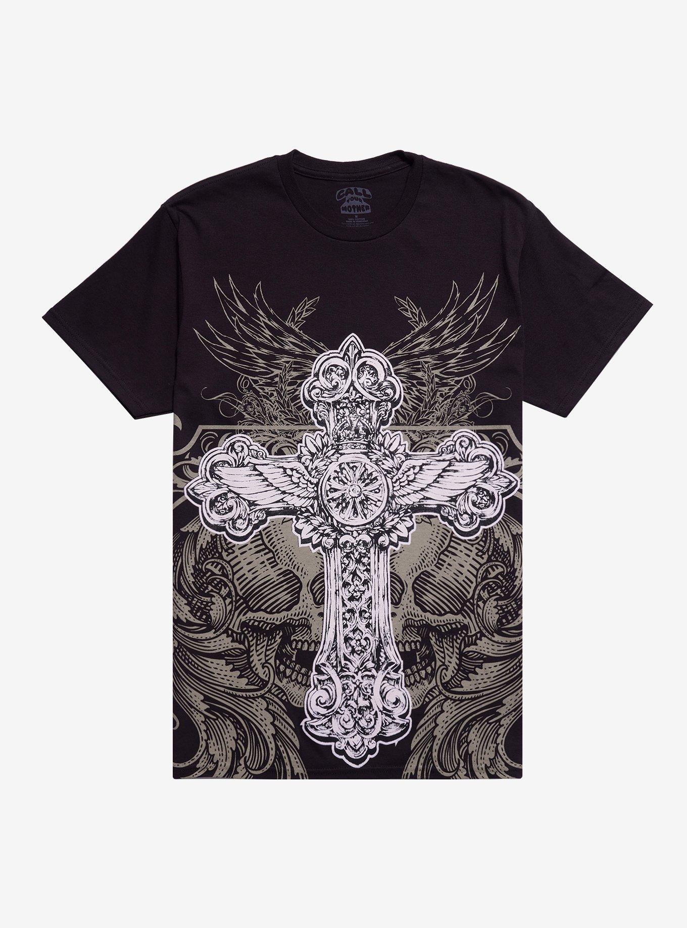 Gothic Cross & Wings T-Shirt By Call Your Mother, , hi-res