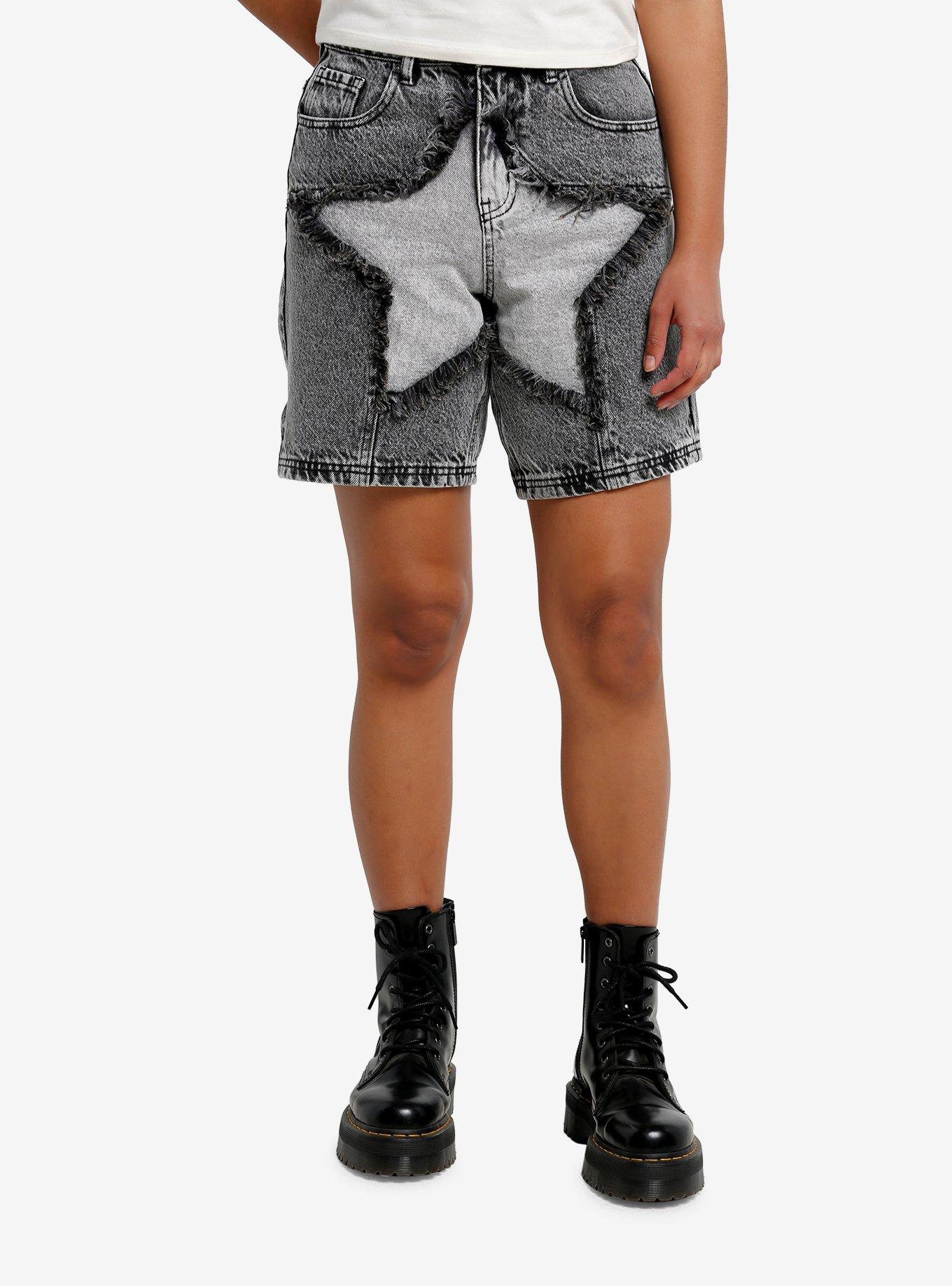 Light Black Wash Frayed Star Dad Shorts, , hi-res