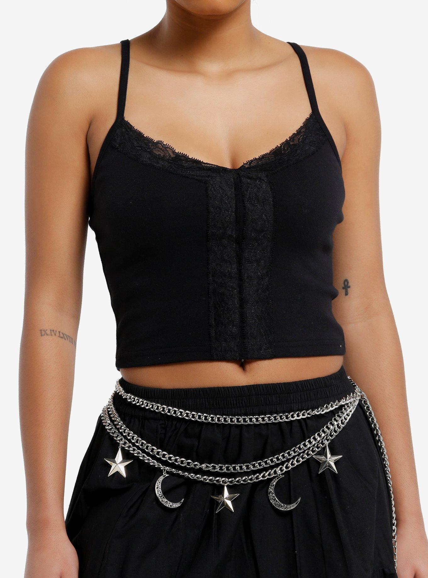 Cosmic Aura Black Lace Girls Crop Cami, , hi-res