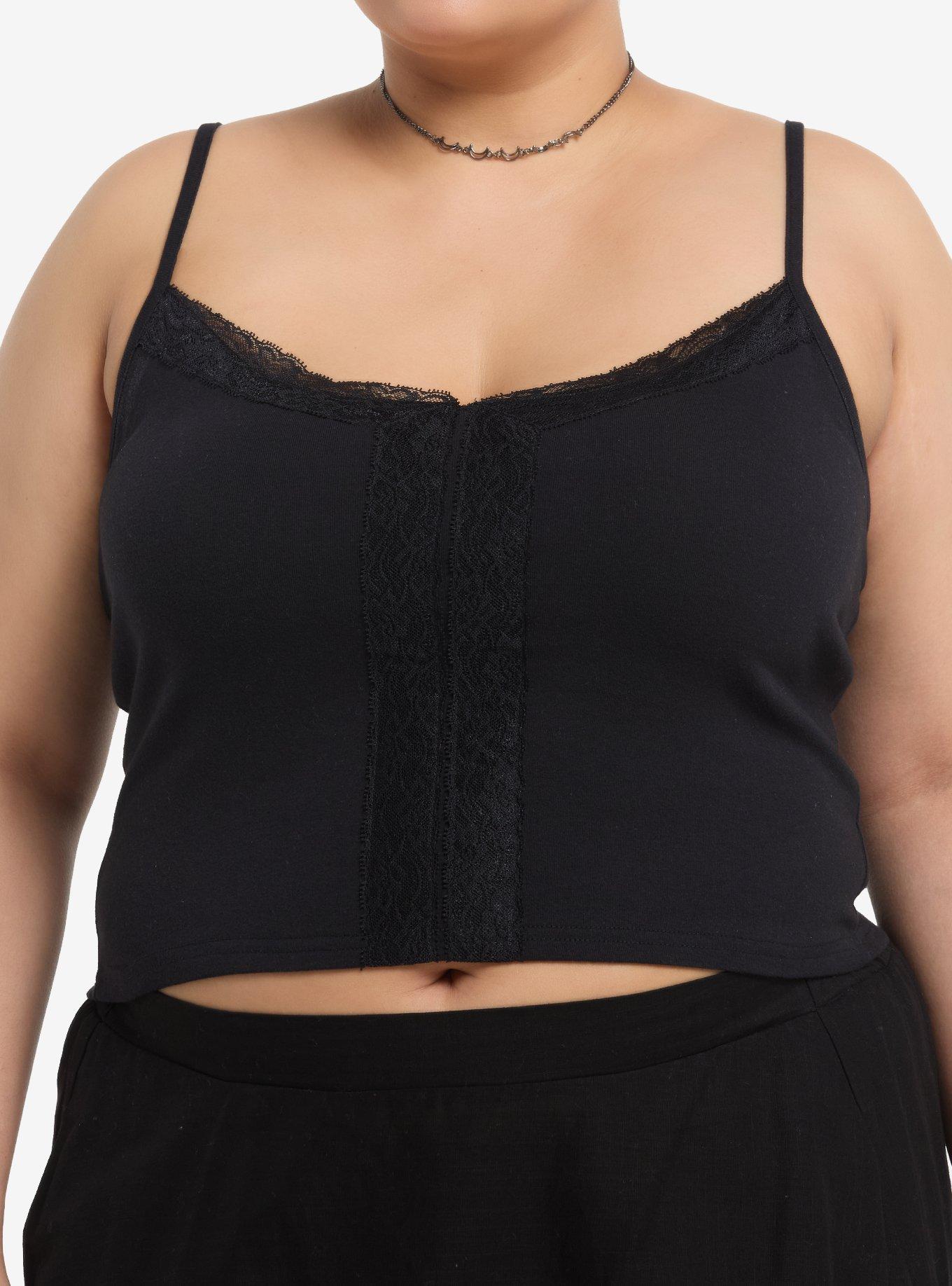 Cosmic Aura Black Lace Girls Crop Cami Plus Size, , hi-res