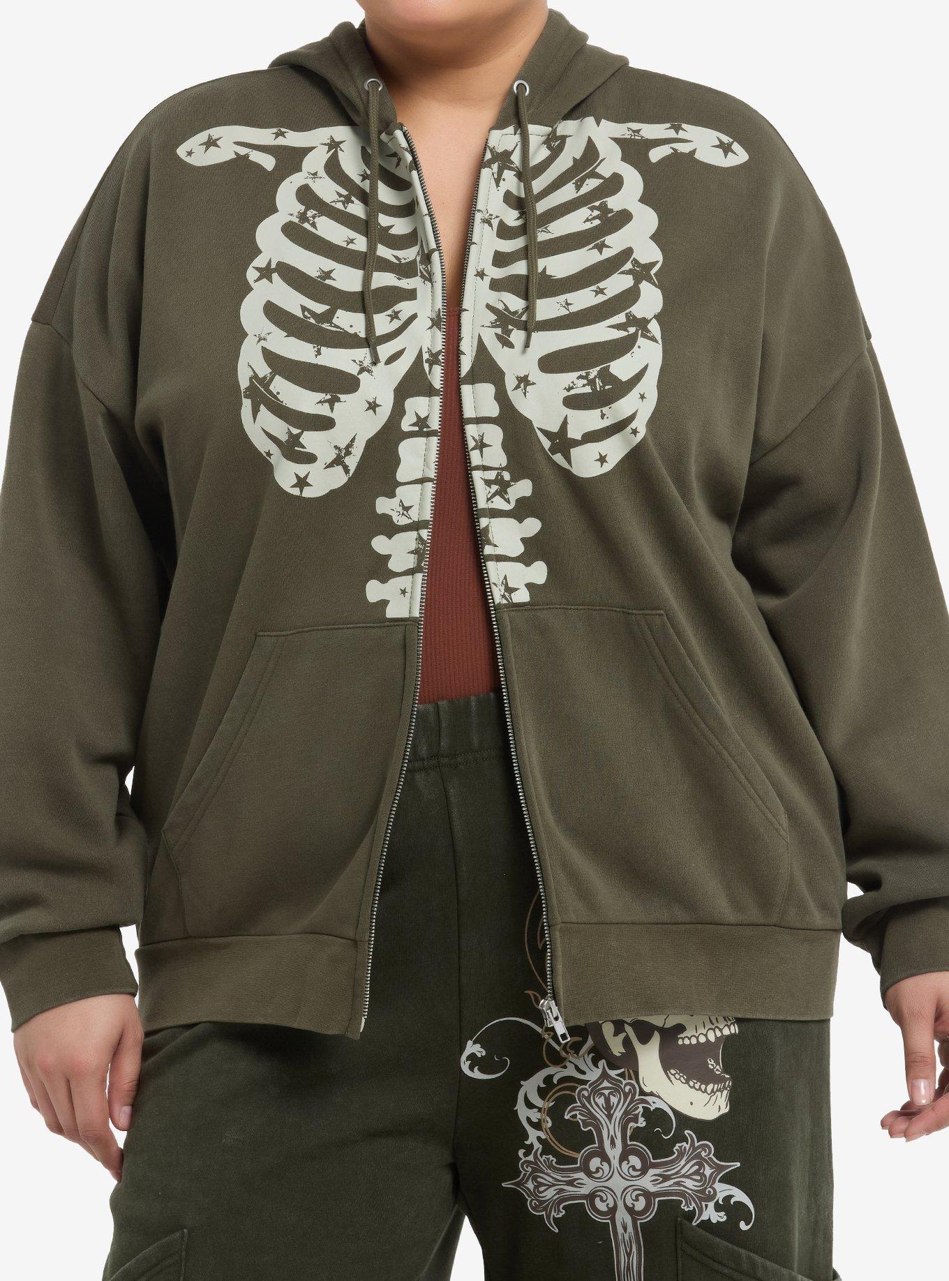 Green Star Rib Cage Girls Hoodie Plus Size, , hi-res