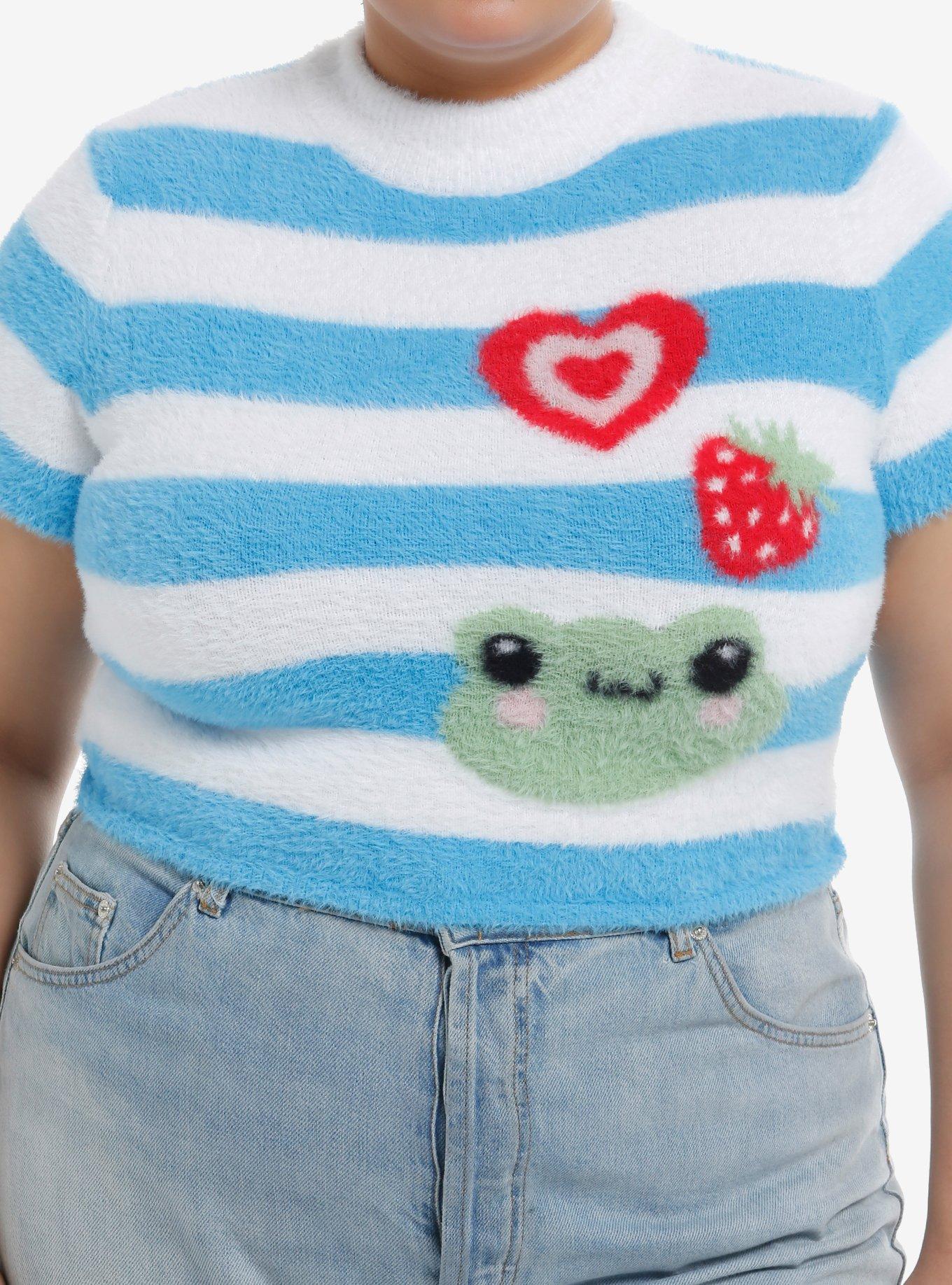 Sweet Society Frog Strawberry Stripe Girls Fuzzy Baby T-Shirt Plus Size, , hi-res