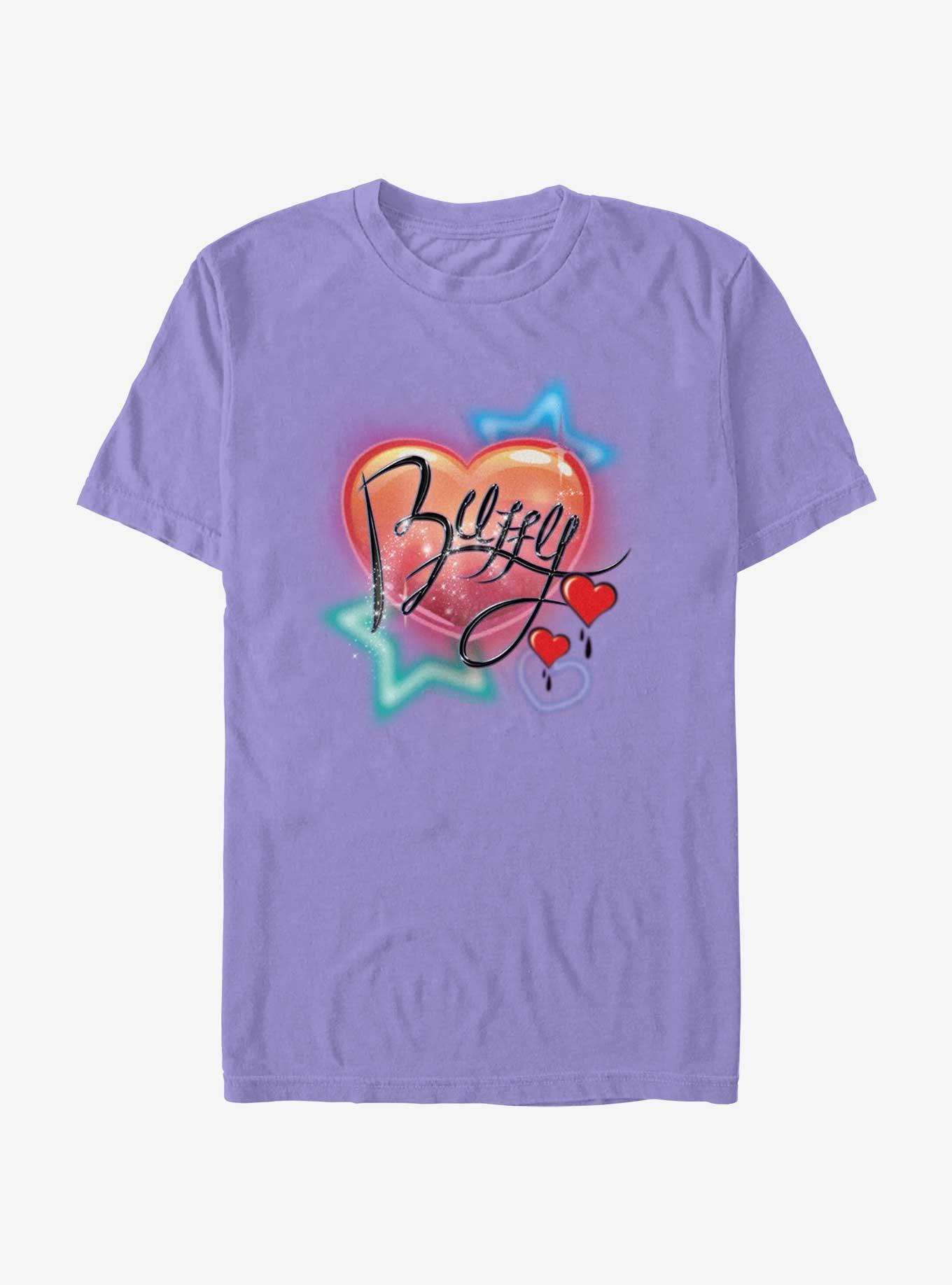 Buffy The Vampire Slayer Airbrushed Heart Garment Dye T-Shirt, VIOLET, hi-res