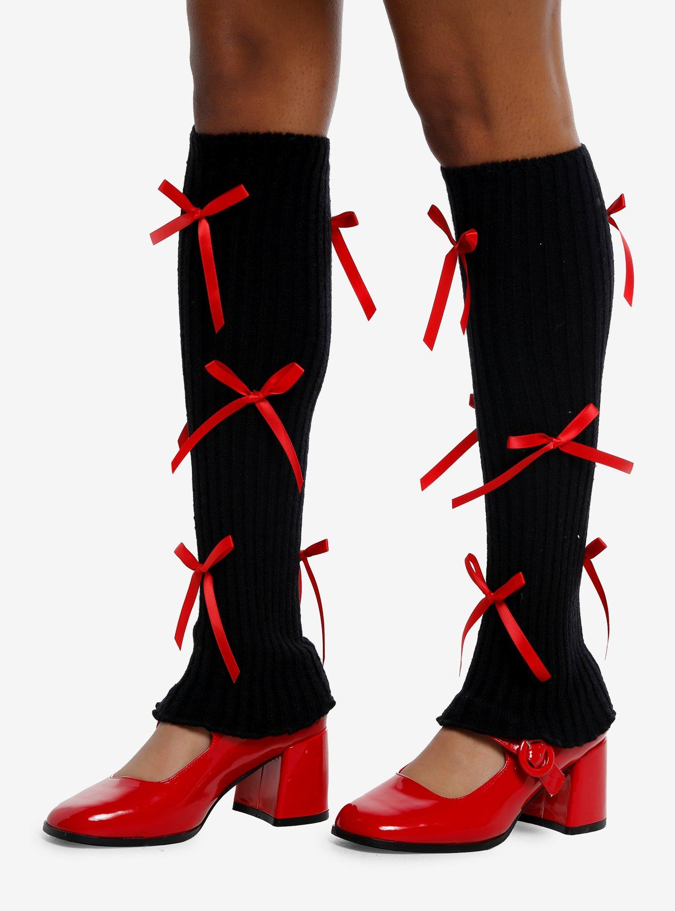 Black & Red Bow Leg Warmers, , hi-res